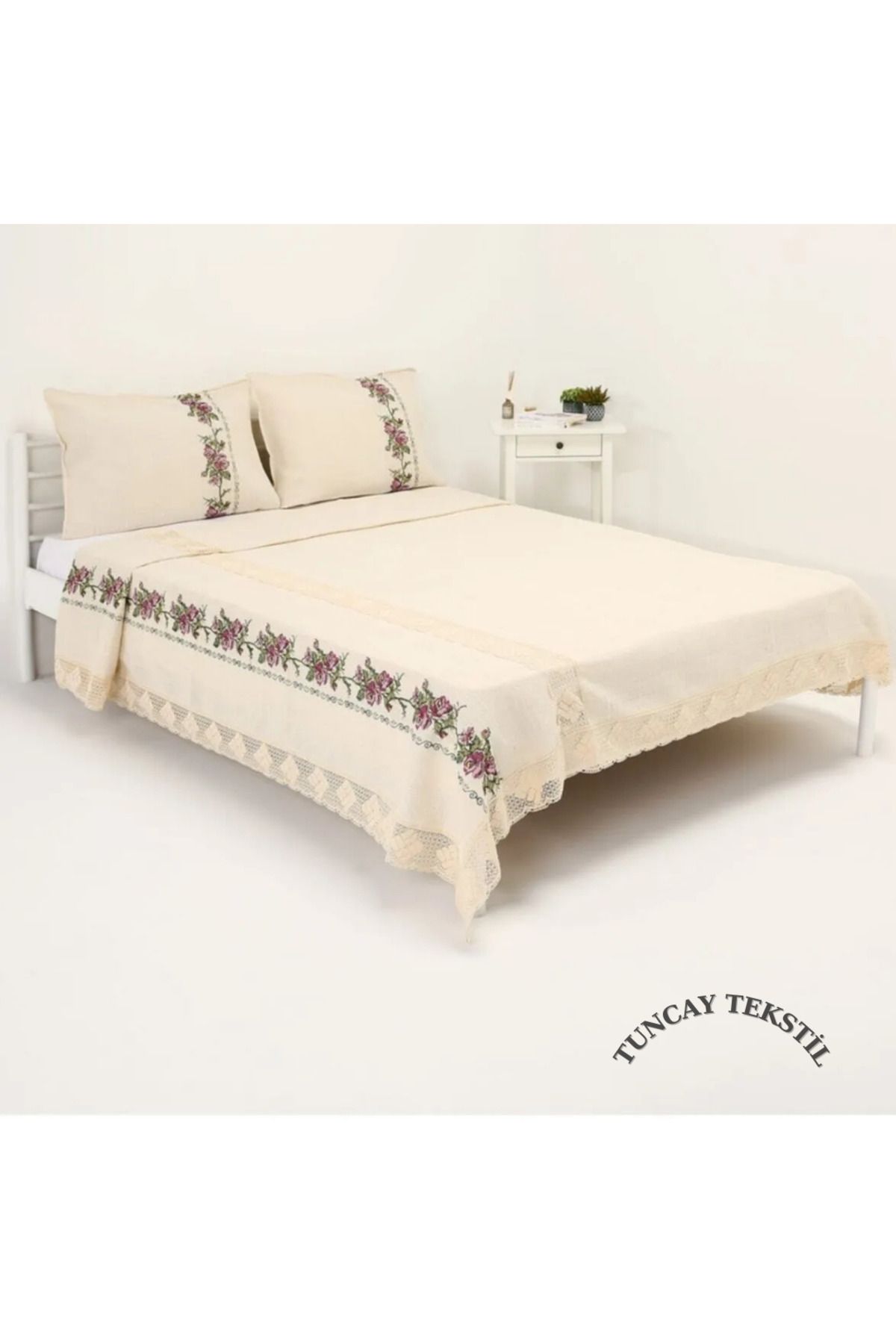 TUNCAY TEKSTİL-Cotton Lace Canvas Bedspread Set 6
