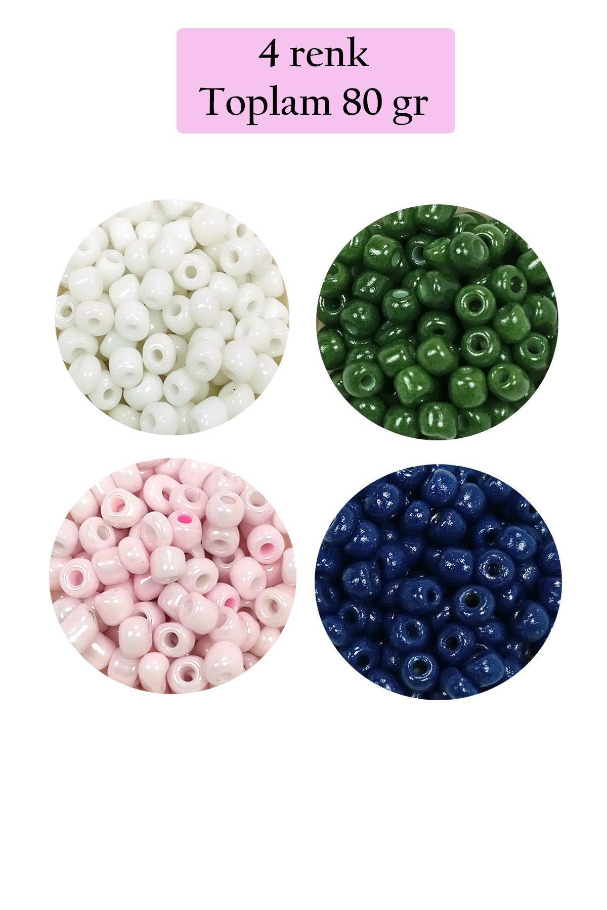 Kapamarka Dökme Cam Kum Boncuk Büyük Boy (6/0) 4 mm - 4 Renk - Toplam 80 Gram - BNC408