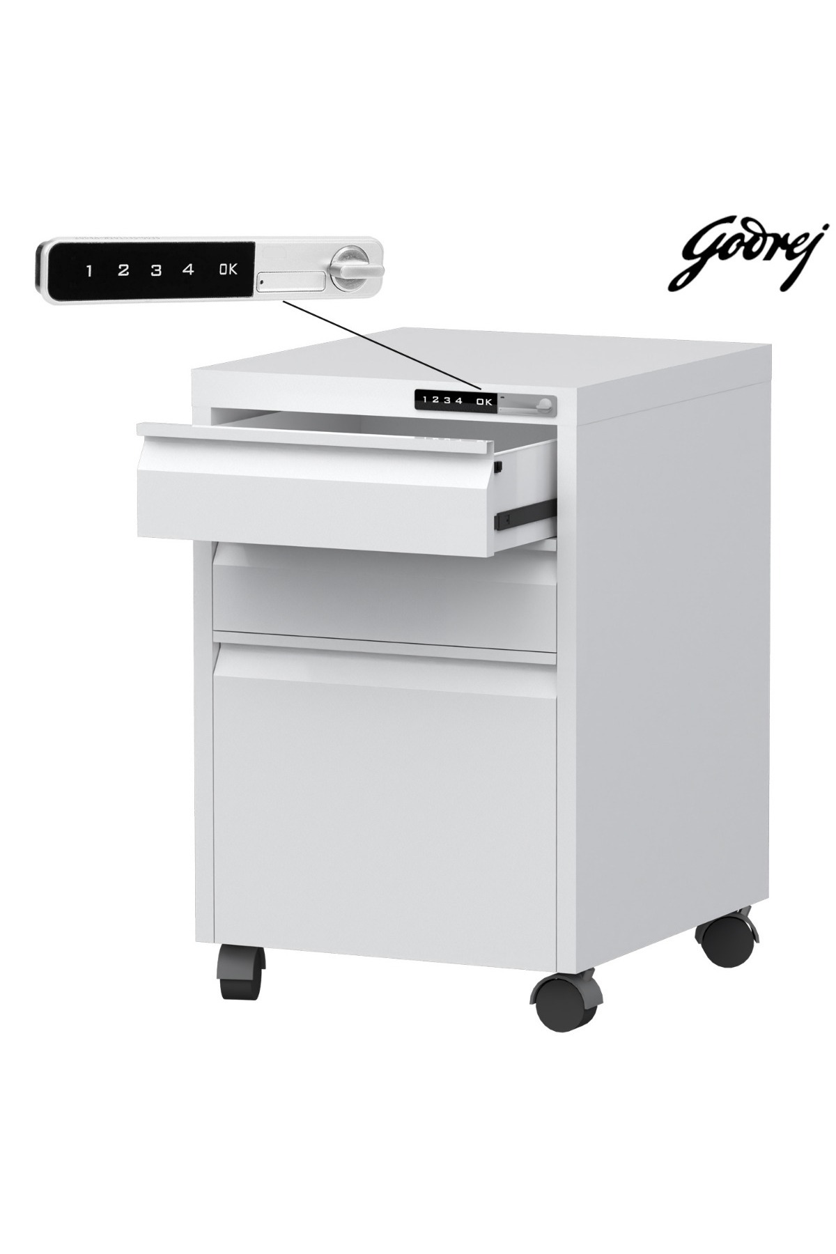 Mahmayi-Godrej Mobile 3 Drawer File Cabinet with Advanced Touch Screen Lock Office Security White 8