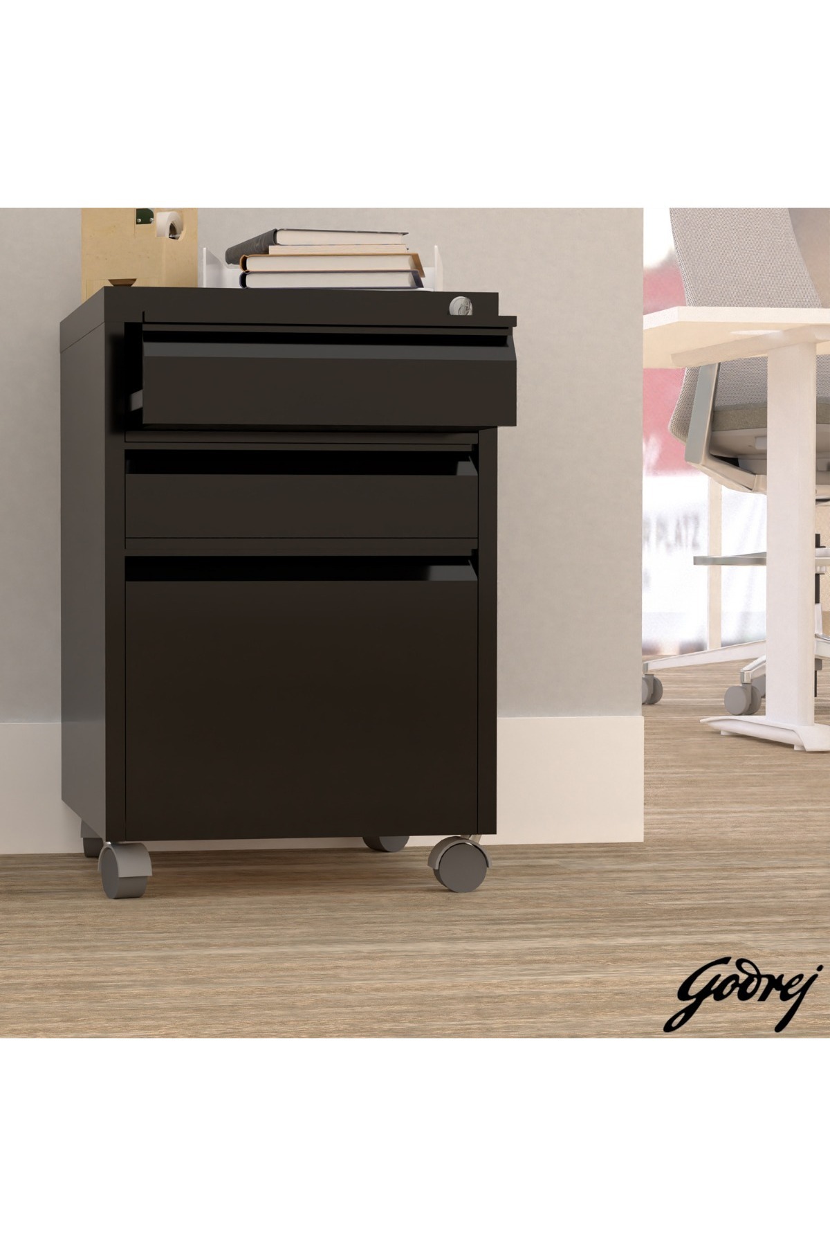 Mahmayi-Godrej Mobile 3 Drawer File Cabinet with Advanced Touch Screen Lock Office Security Black 5