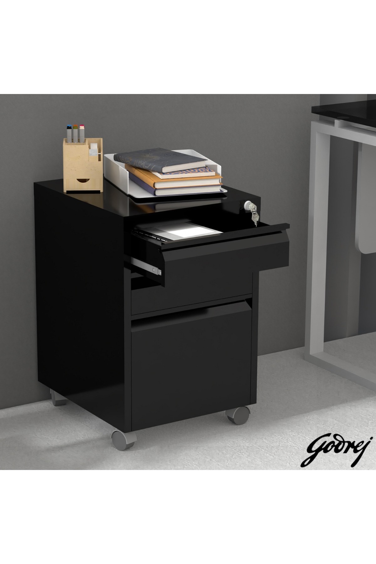 Mahmayi-Godrej Mobile 3 Drawer File Cabinet with Advanced Touch Screen Lock Office Security Black 2