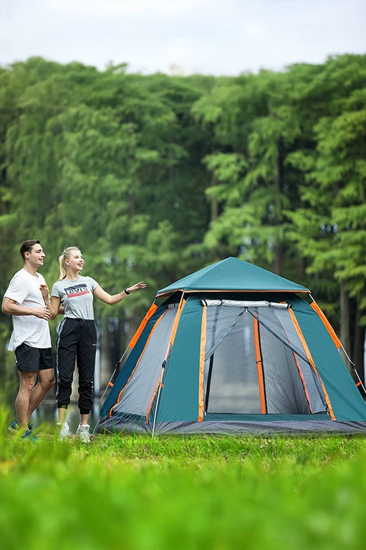 Onetick 4 Kişilik Tenteli Otomatik Kamp Çadırı 215x215x145