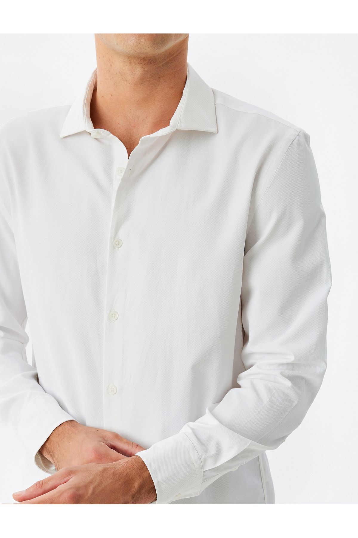 Koton-Long Sleeve Slim Fit Classic Shirt - Half Italian Neckline, Cotton Blend 5