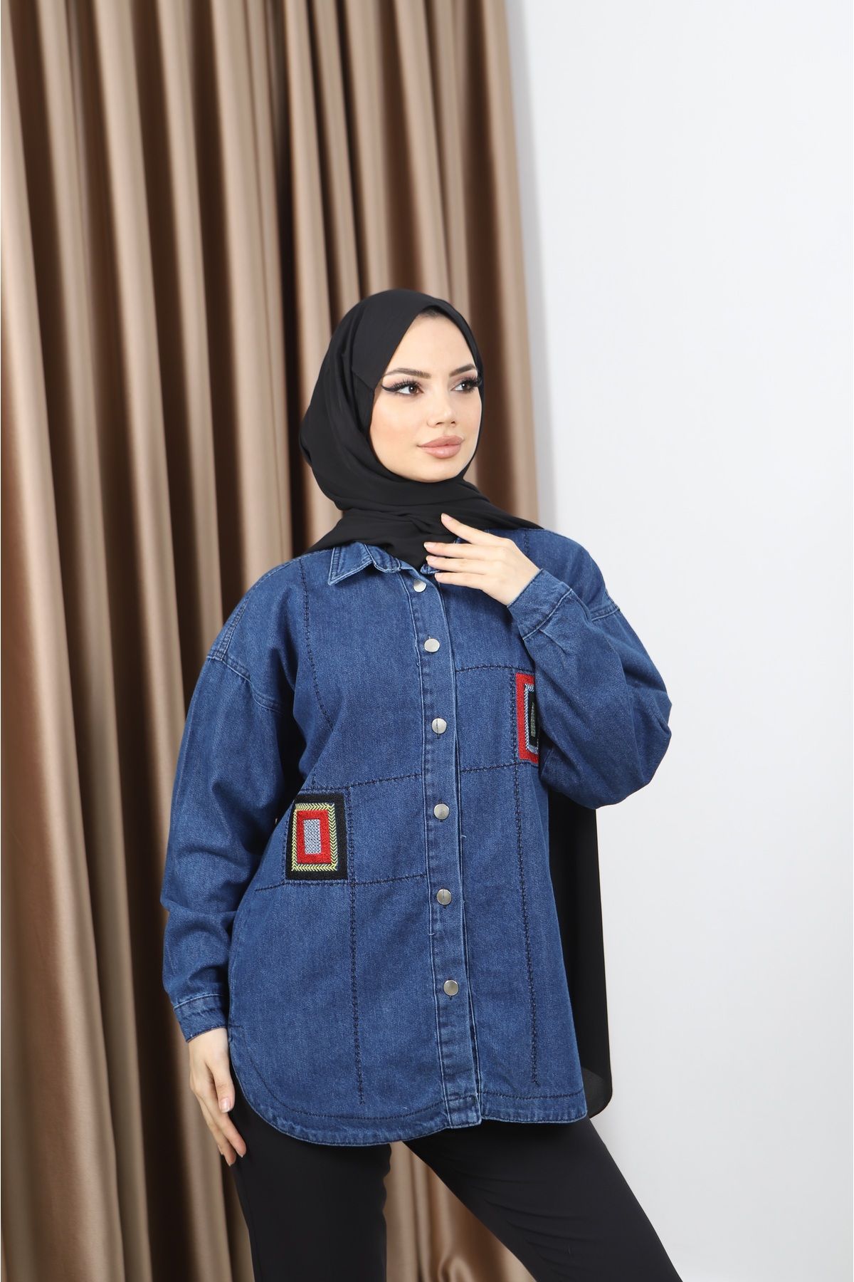 FARAN Kadın Nakışlı Oversize Denim Kot Ceket