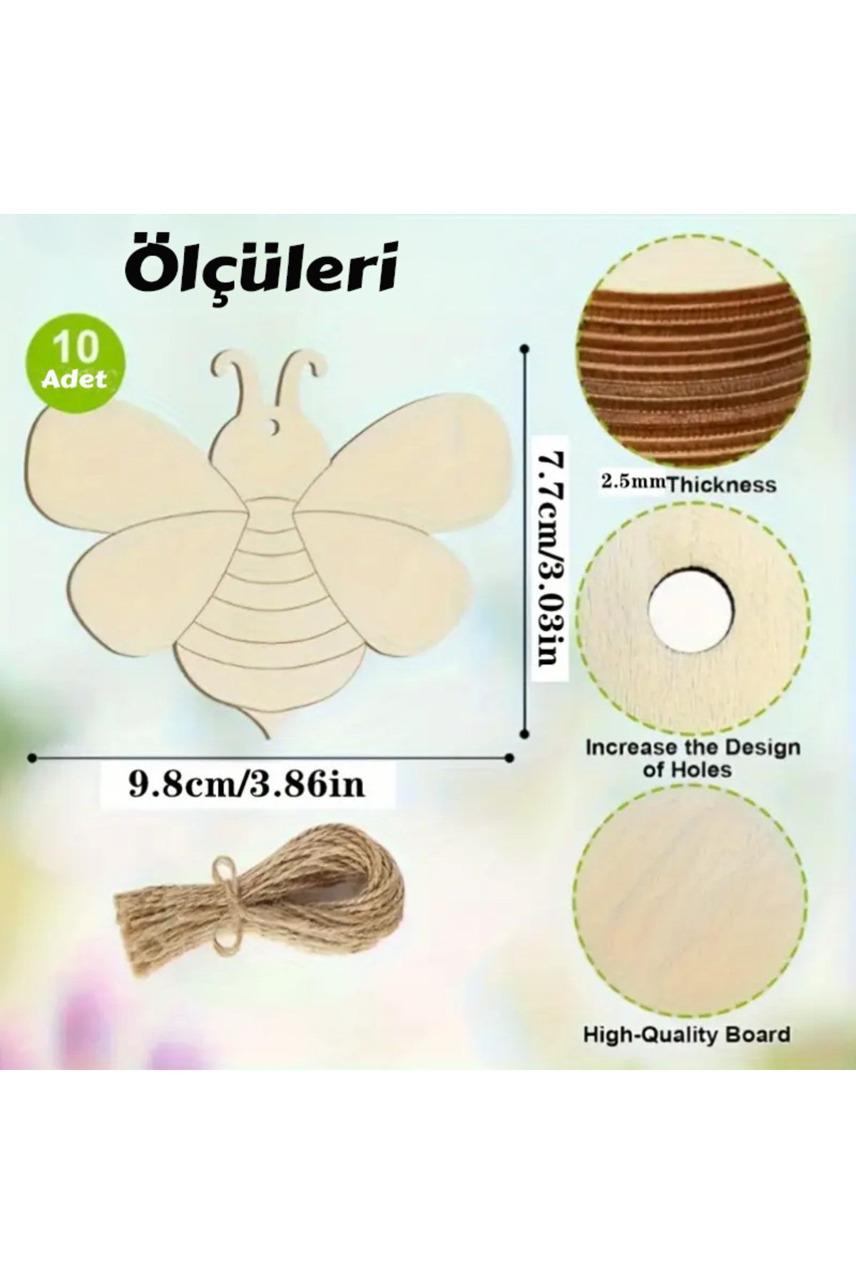 Eğleceli Ahşap Arı Figürü Boyama Seti+6 lı Akrilik Boya+2 Adet Fırça 3