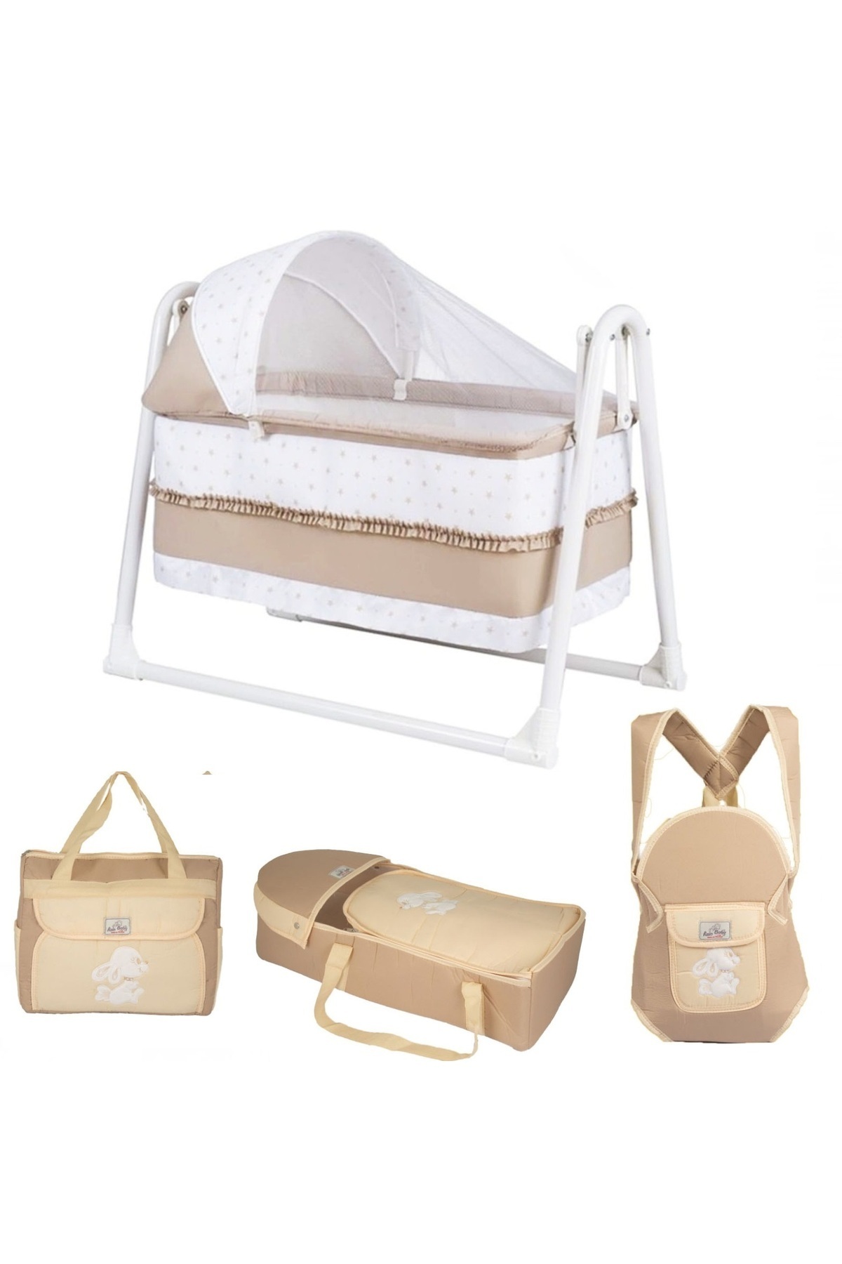 ASELLİ Bebek Beşik Ve Taşıma Seti 4 Parça Beşik Portbebe Bakım Çantası Kanguru Beşik Seti