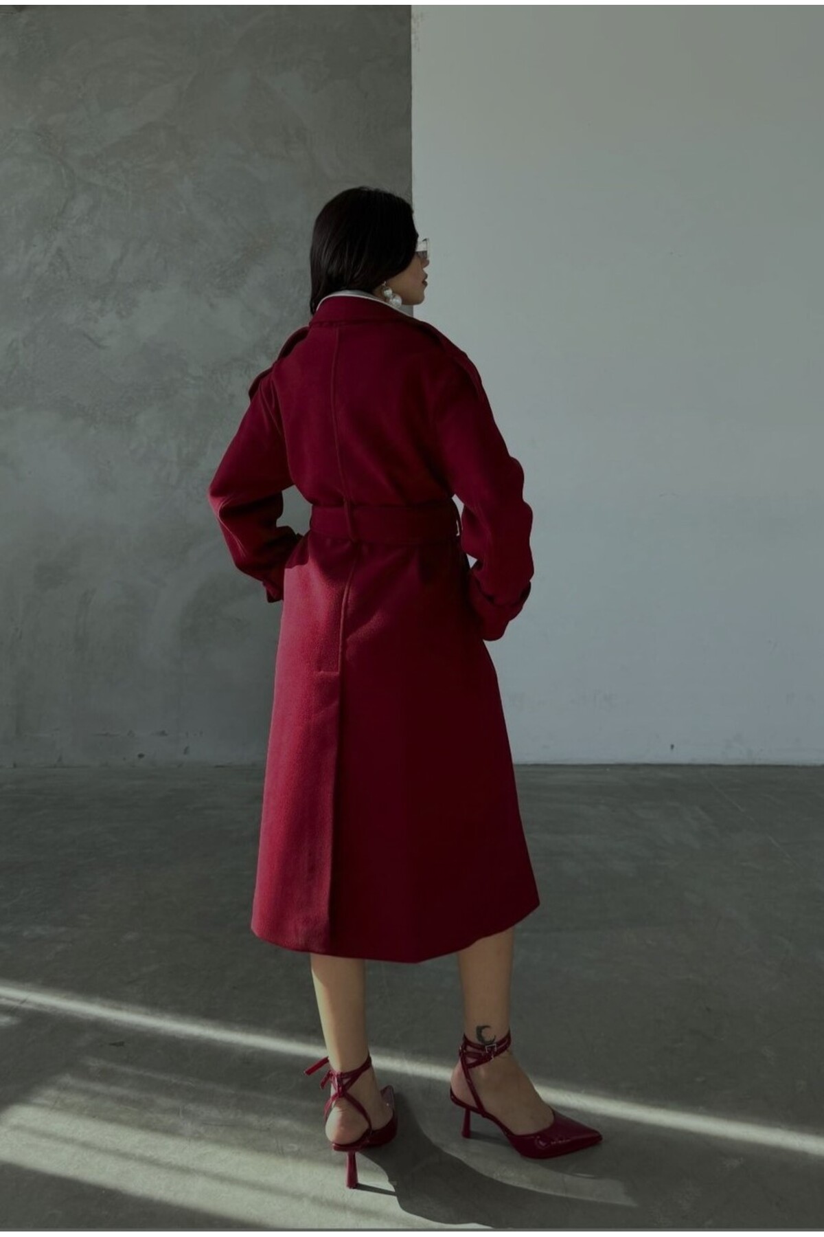 ARL MODA KADIN KIŞLIK BELDEN KUŞAKLI KAŞE KABAN görsel 3