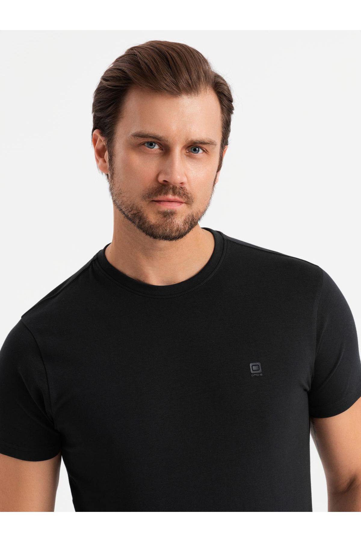 OMBRE-Herren SLIM FIT T-Shirt mit Rundhalsausschnitt und Logo - schwarz V3 OM-TSCT-0220 XXL 2