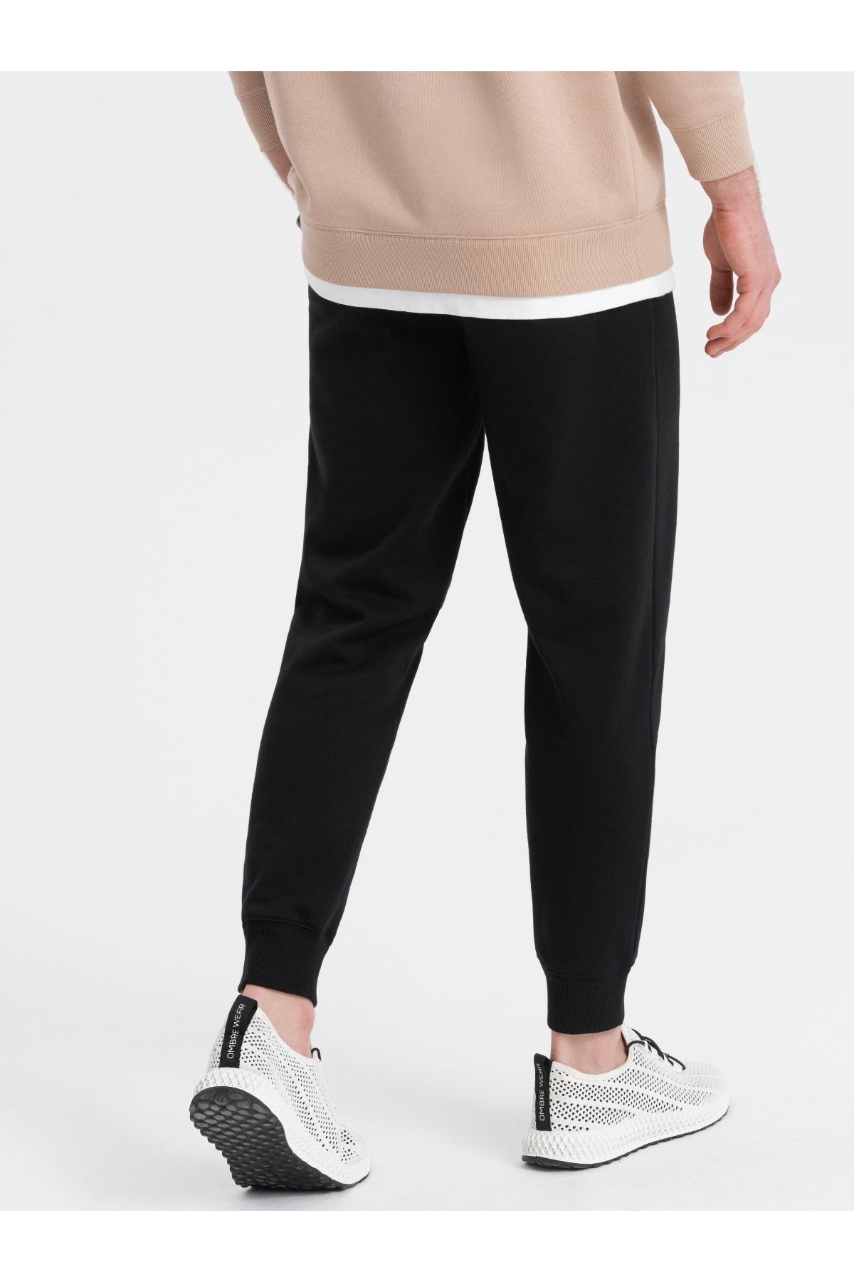 OMBRE-Men's sweatpants with stitching and zipper on leg - black V1 OM-PASK-0147 XXL 7