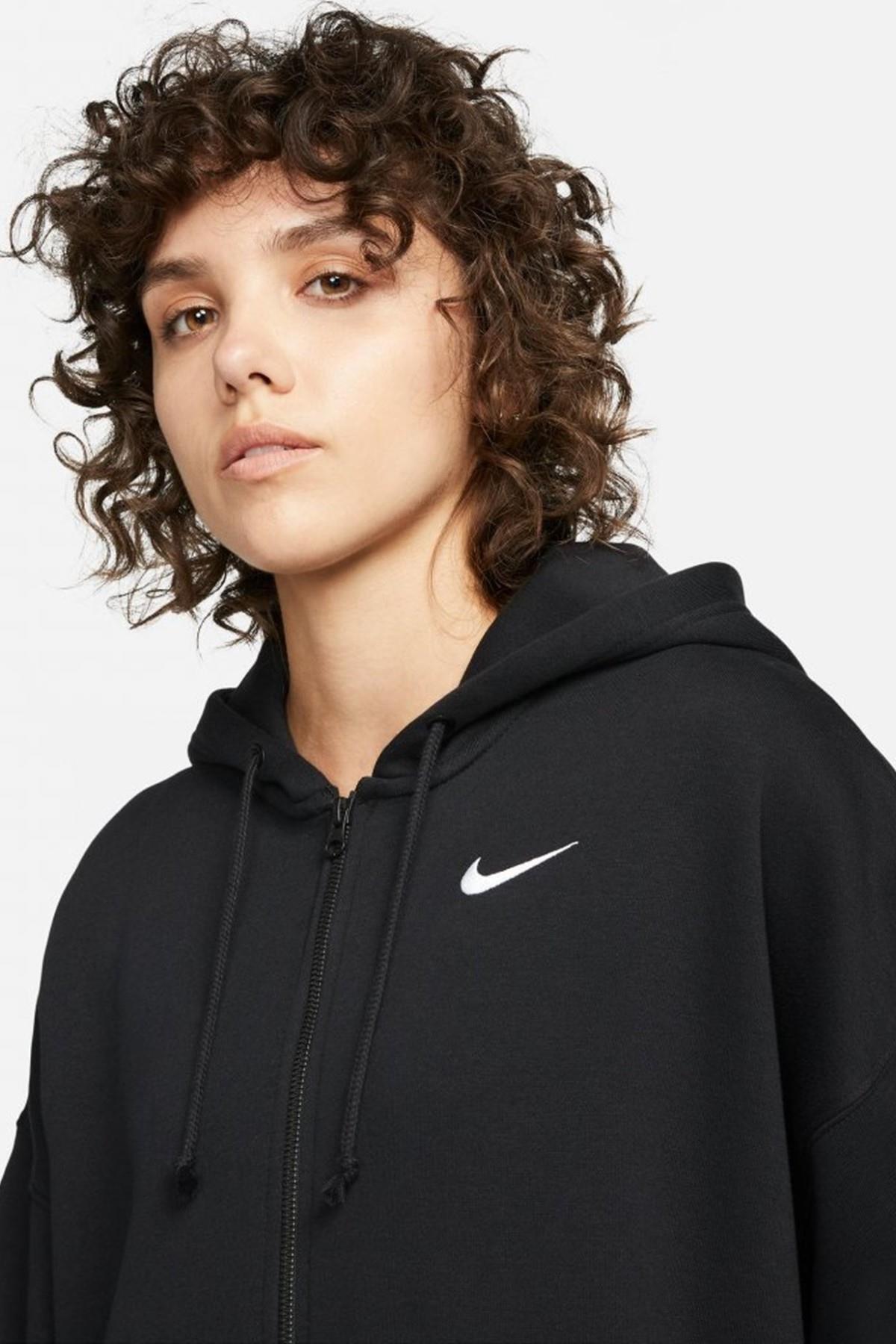 Nike Sportswear Essentials Oversize Fleece Full Zip Hoodie Kadın Geniş Kalıp Kapüşonlu Sweatshirt Si görsel 3