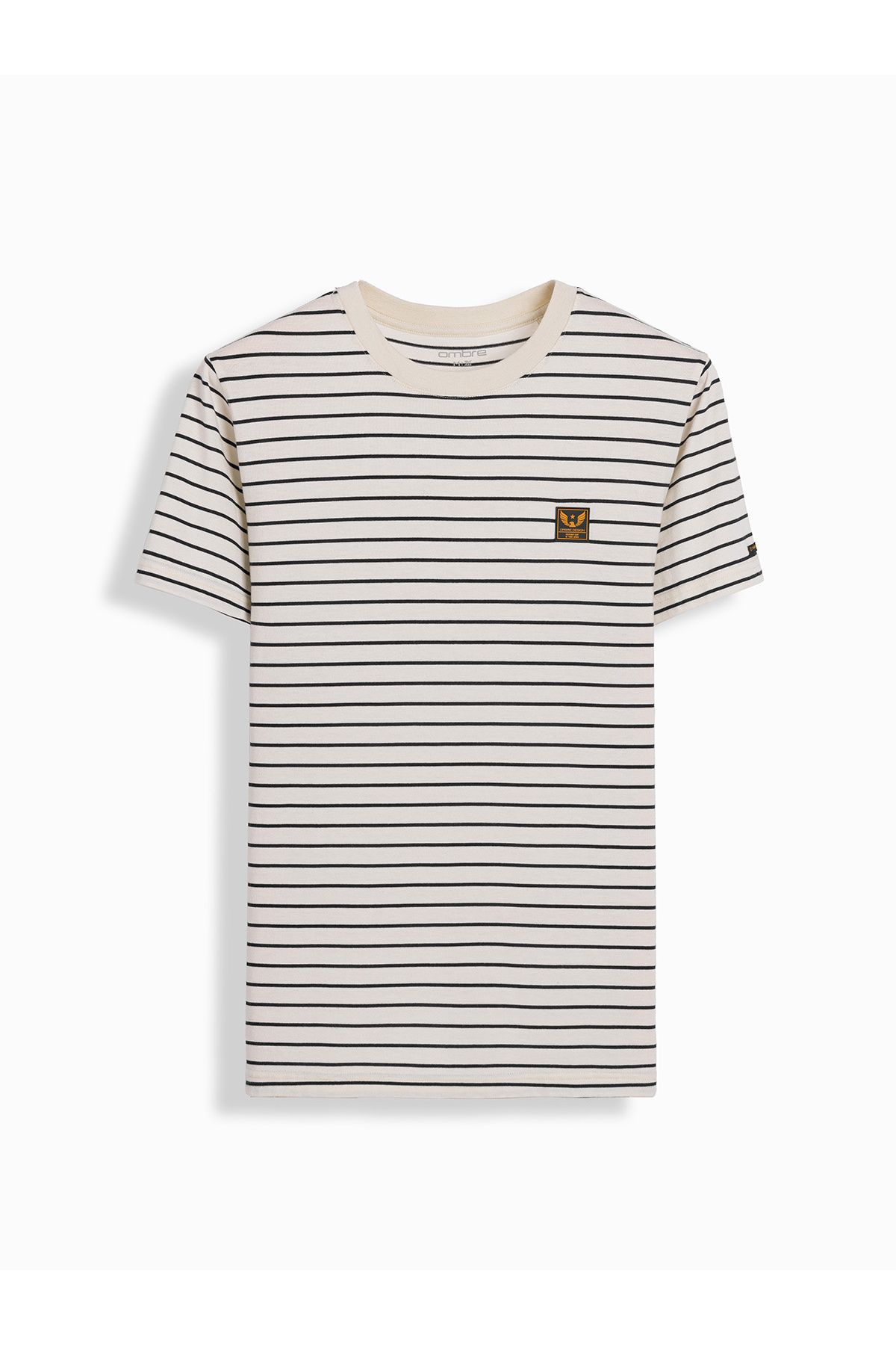 OMBRE-Men's striped t-shirt with patch by Ombre Design - cream and black V1 OM-TSCT-0183 S 3