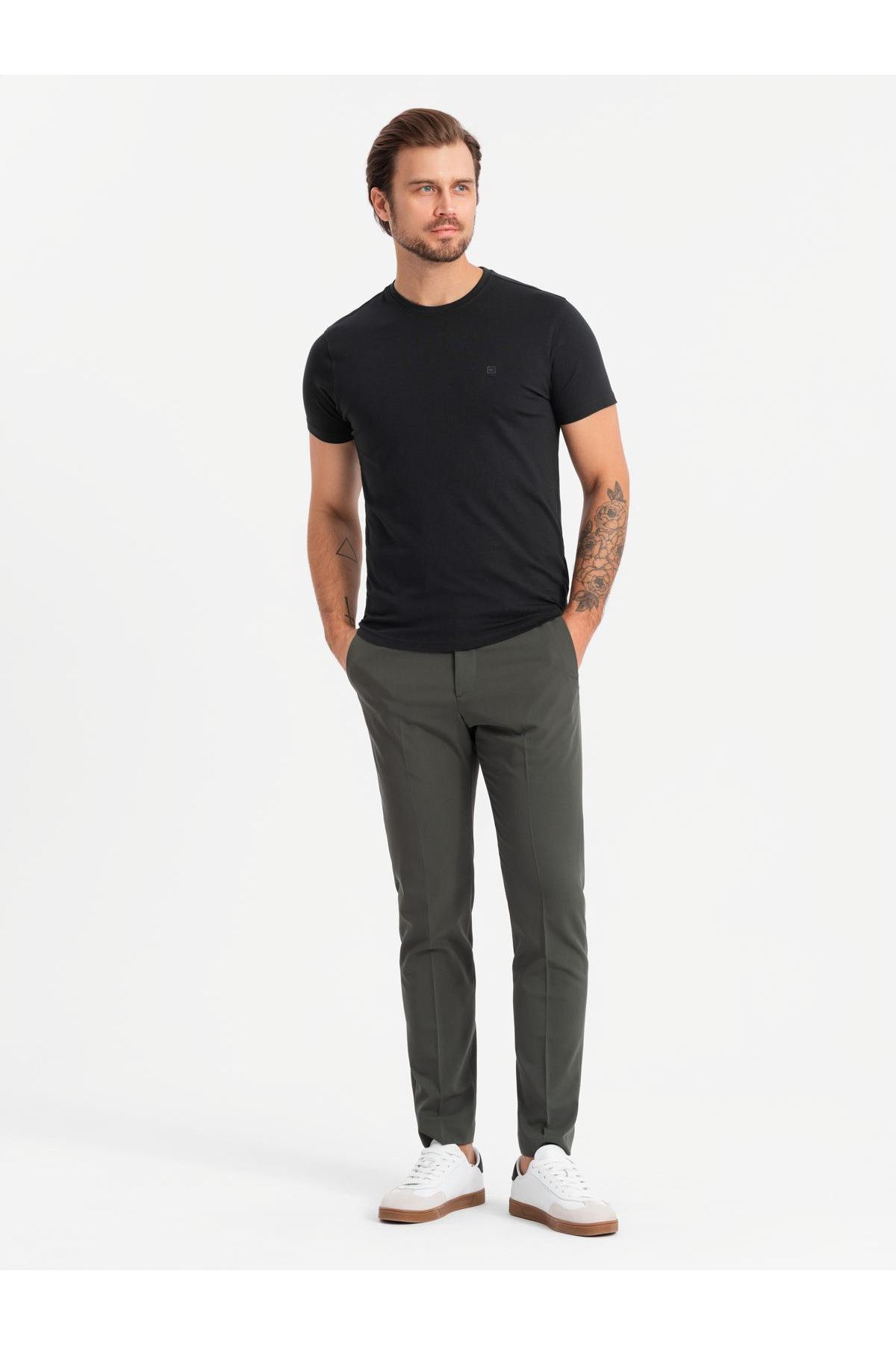 OMBRE-Herren SLIM FIT T-Shirt mit Rundhalsausschnitt und Logo - schwarz V3 OM-TSCT-0220 XXL 4