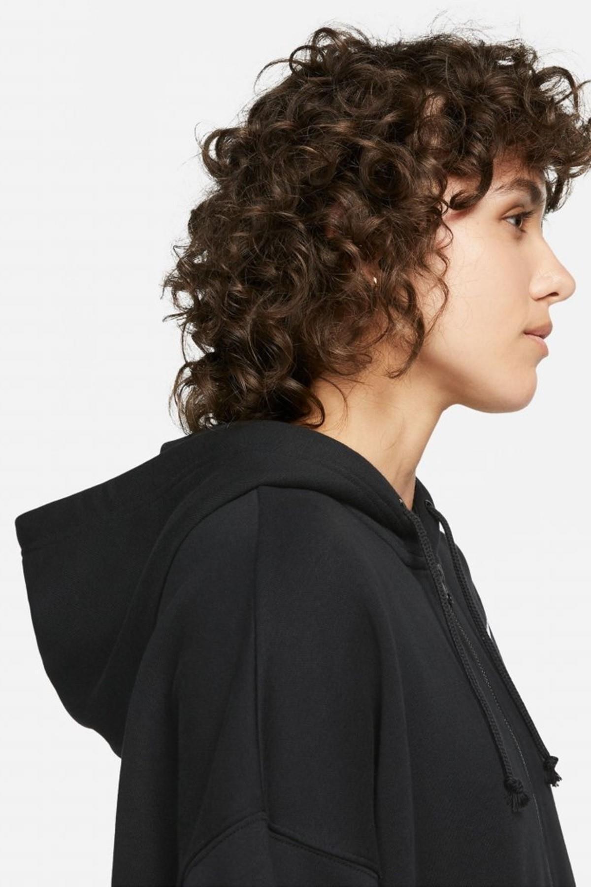 Nike Sportswear Essentials Oversize Fleece Full Zip Hoodie Kadın Geniş Kalıp Kapüşonlu Sweatshirt Si görsel 6