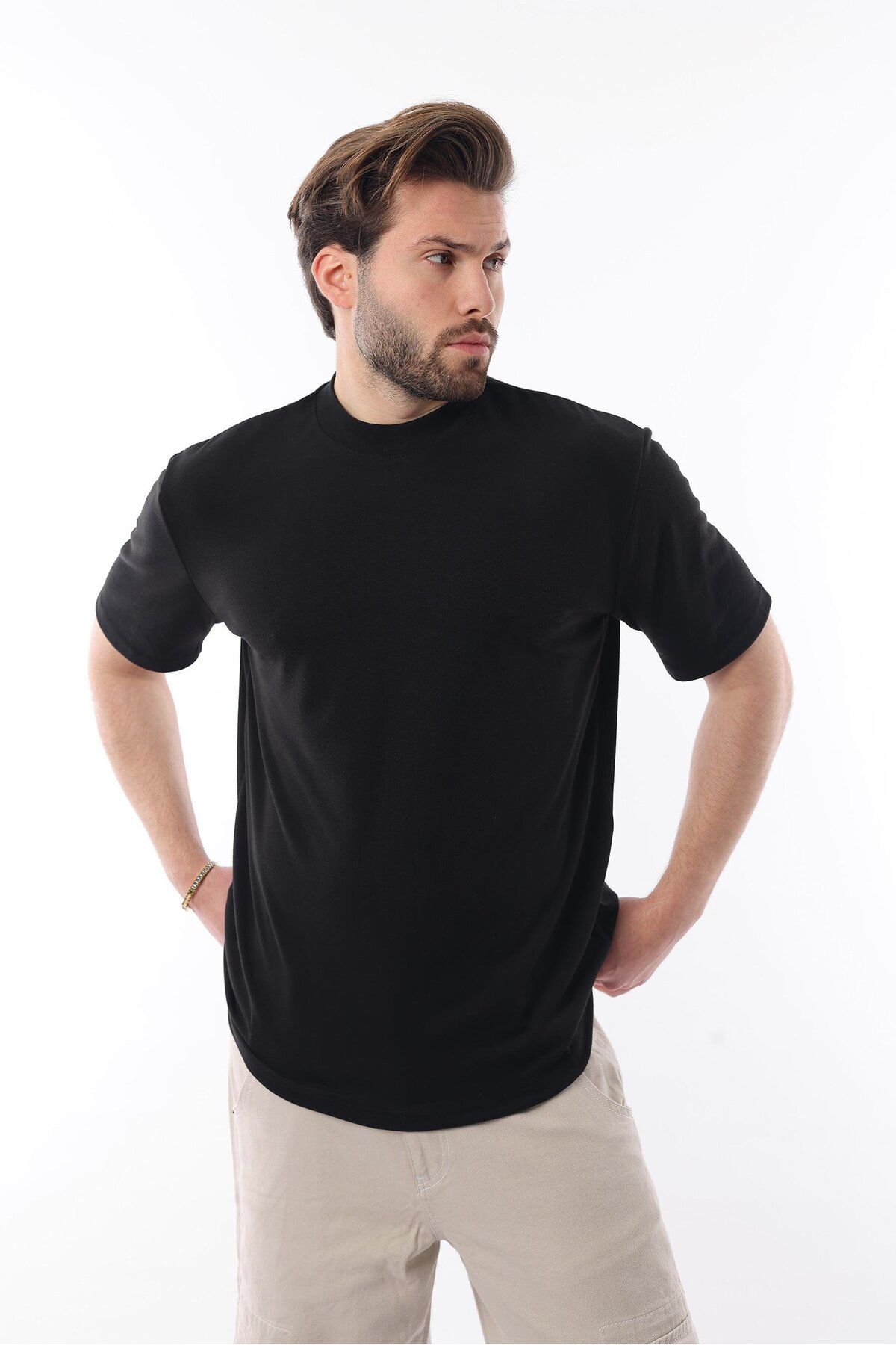 تیشرت مردانه Black Crew Neck Basic E7113 Madmext