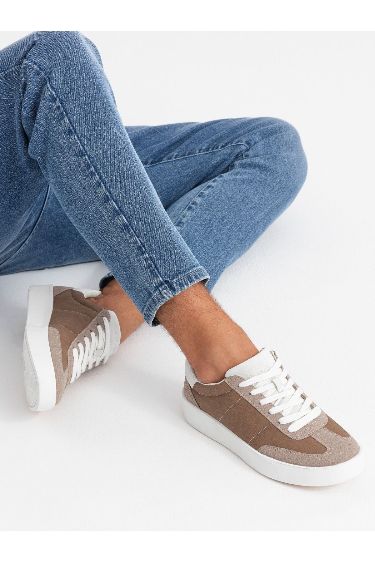 OMBRE-Old-School Herren Sneaker auf dicker Sohle - hellbraun V1 OM-FOSL-0170 43 4
