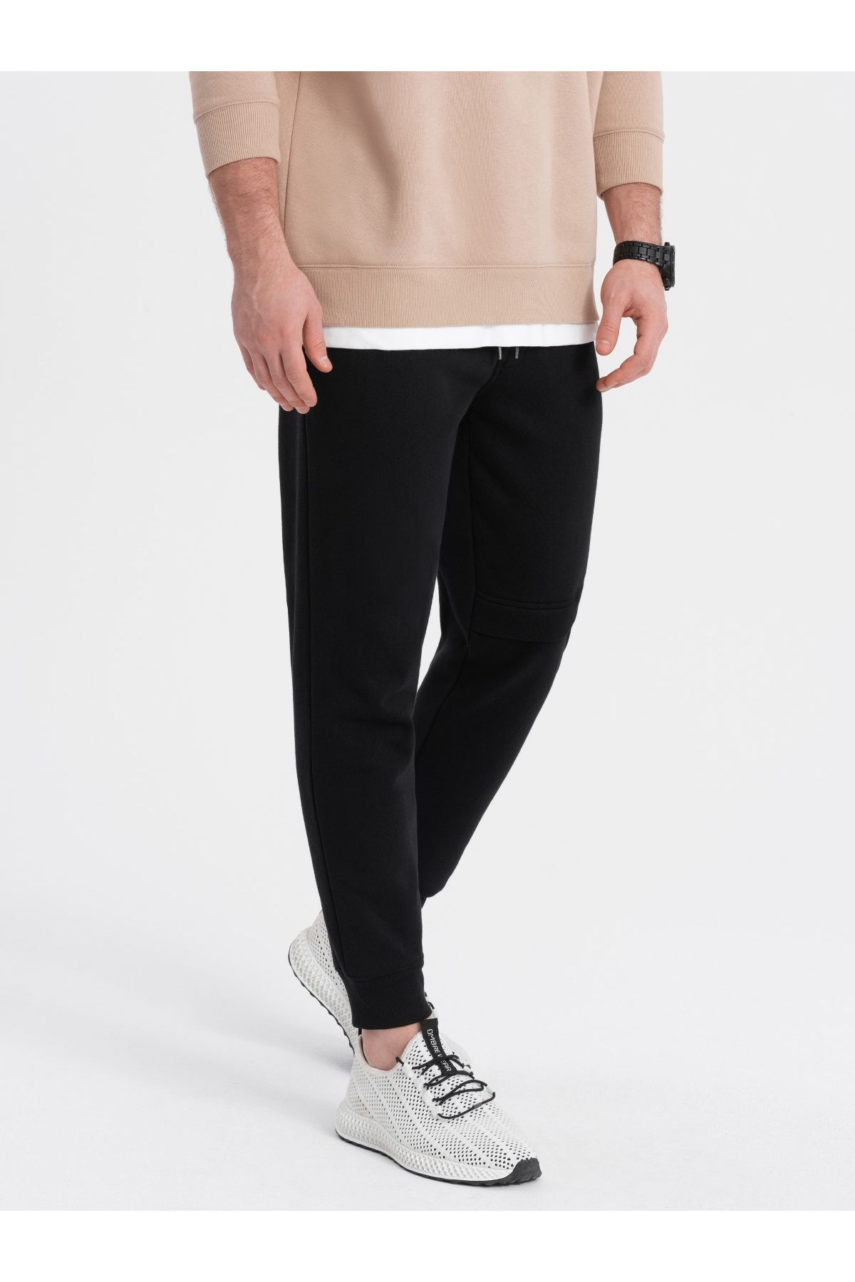 OMBRE-Men's sweatpants with stitching and zipper on leg - black V1 OM-PASK-0147 XXL 3