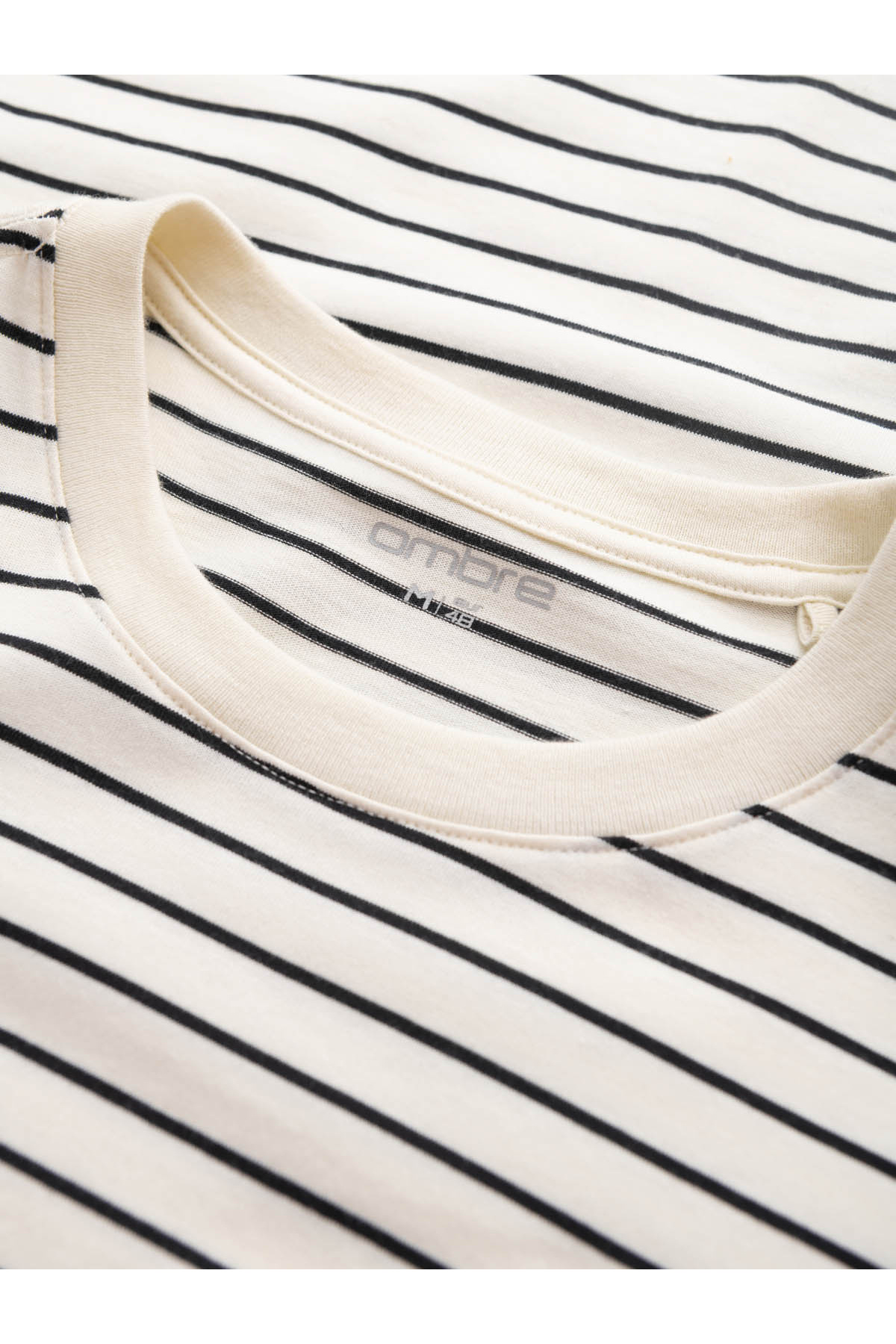 OMBRE-Men's striped t-shirt with patch by Ombre Design - cream and black V1 OM-TSCT-0183 S 8