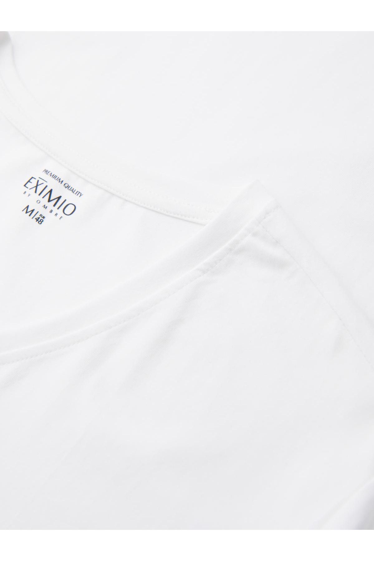 OMBRE-Ανδρικό μπλουζάκι με λαιμόκοψη SLIM FIT με ελαστάνη και στάμπα - λευκό V2 OM-TSBC-0221 XXL 8