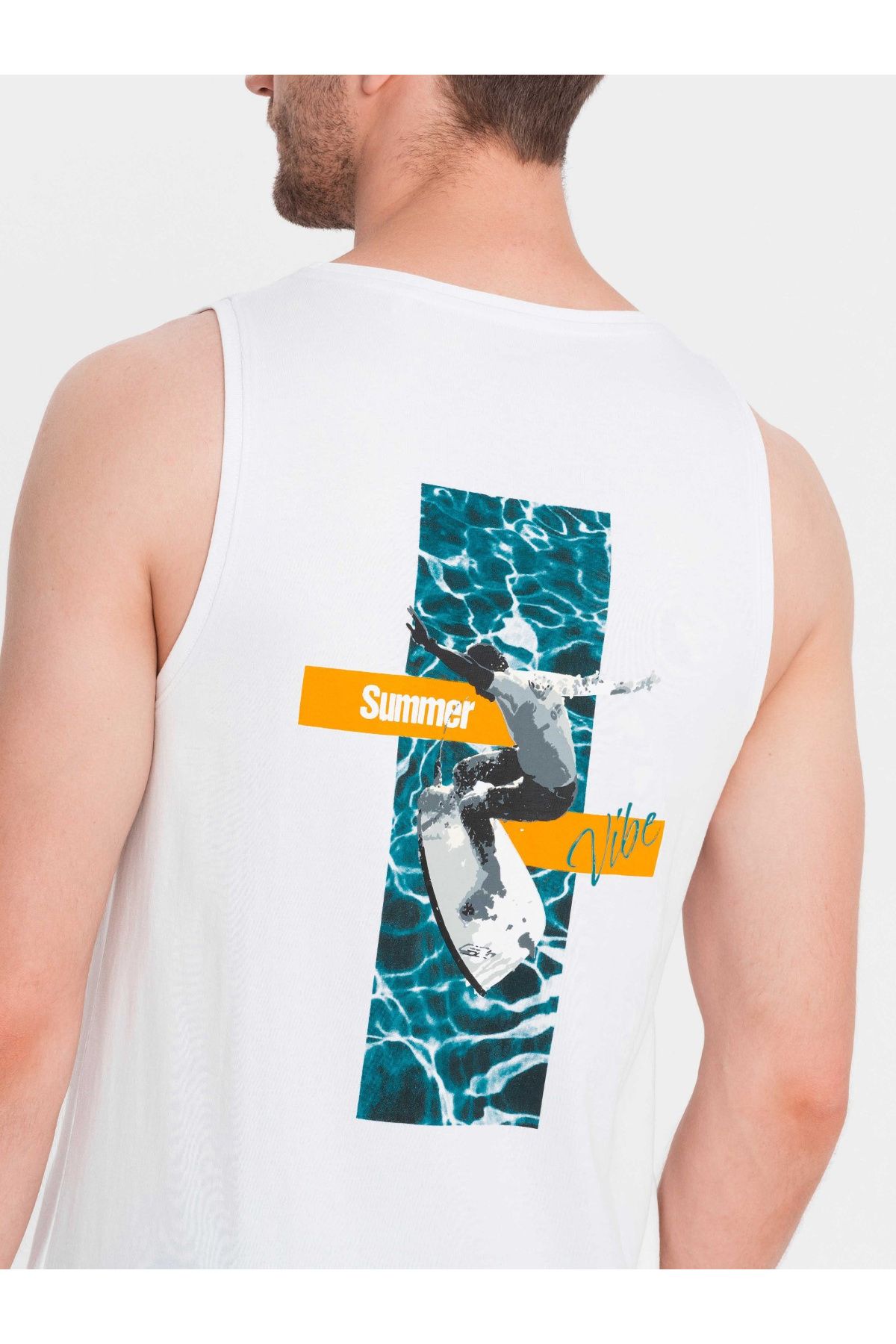 OMBRE-Summer Vibe printed men's cotton tank top - white V2 OM-TSTT-0191 S 10