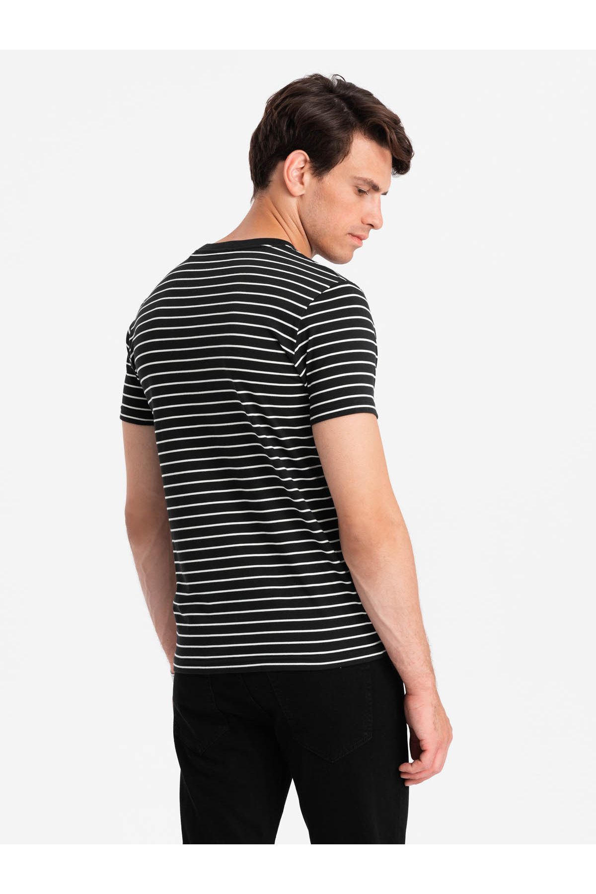 OMBRE-Ανδρικό ριγέ μπλουζάκι με patch της Ombre Design - ασπρόμαυρο V2 OM-TSCT-0183 XL 5