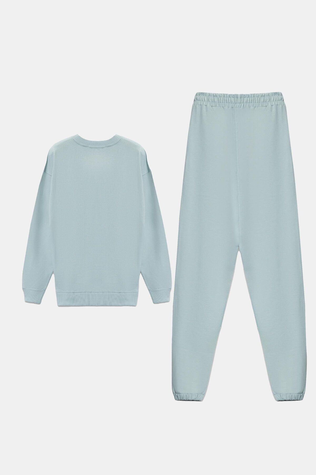 Setre-Light Blue Crew Neck Long Sleeve Sweat and Sweatpants Set 2