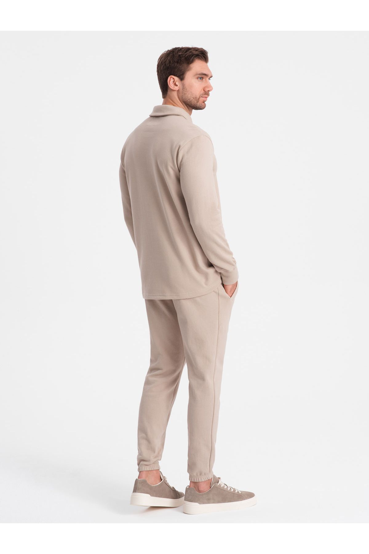 OMBRE-Herren Trainingsanzug Set Sweatshirt mit Polokragen + Hose - beige V2 Z71 XL 8