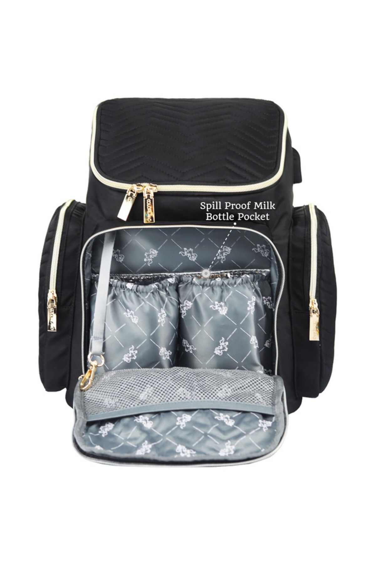 Little Story-Georgia Diaper Bag wt Changing Pad & Stroller Hooks - Black 4