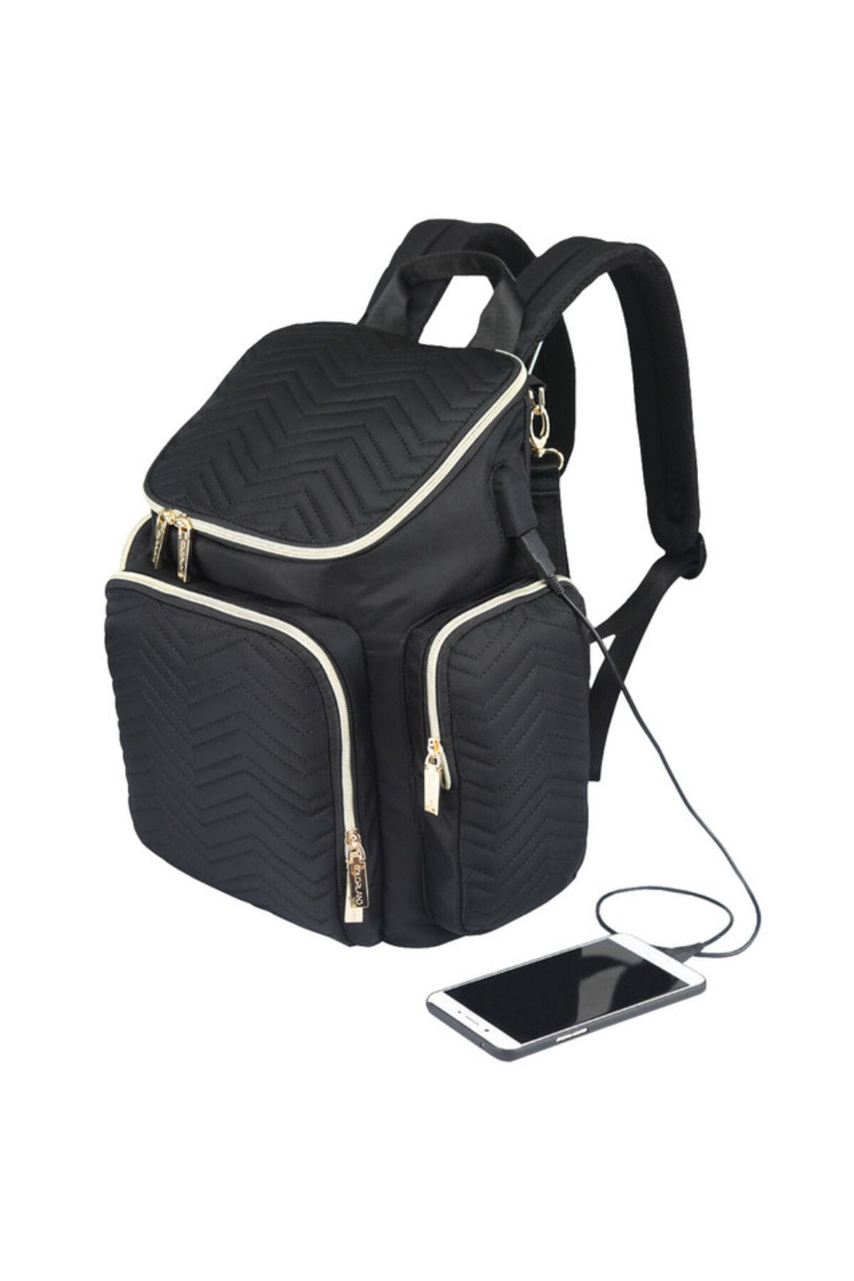 Little Story-Georgia Diaper Bag wt Changing Pad & Stroller Hooks - Black 2