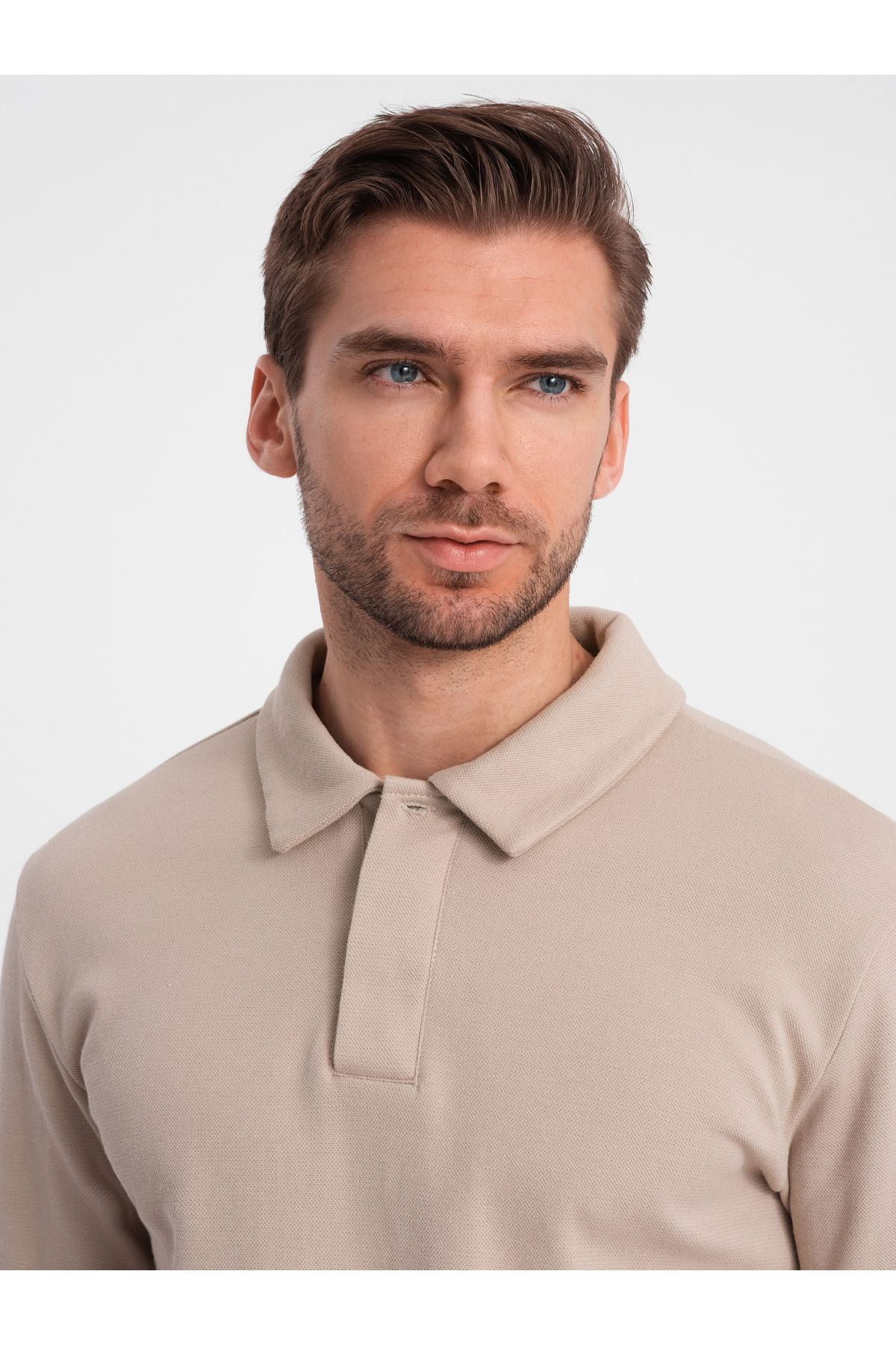 OMBRE-Herren Trainingsanzug Set Sweatshirt mit Polokragen + Hose - beige V2 Z71 XL 3