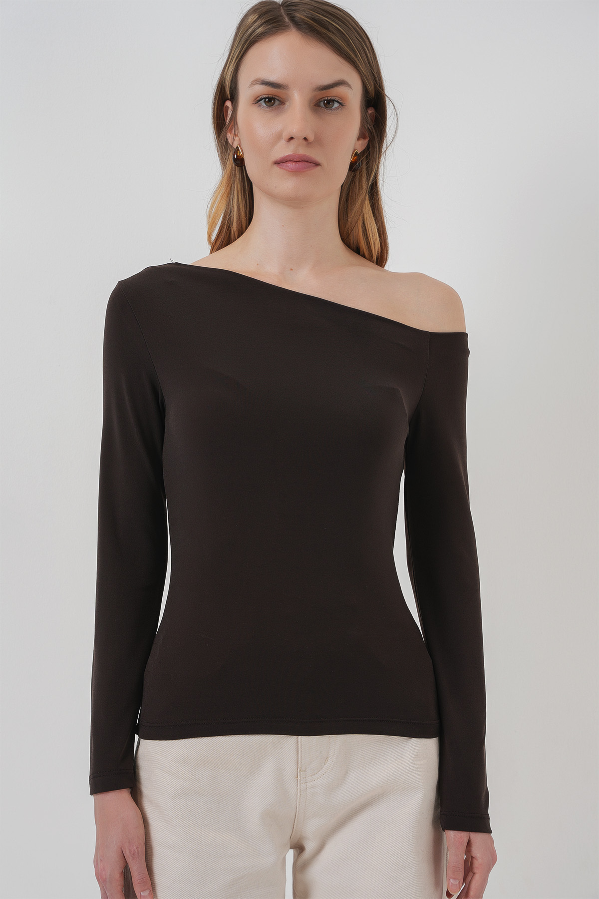 Bigdart-937 Boat Neck Sandy Μπλούζα - Καφέ 3