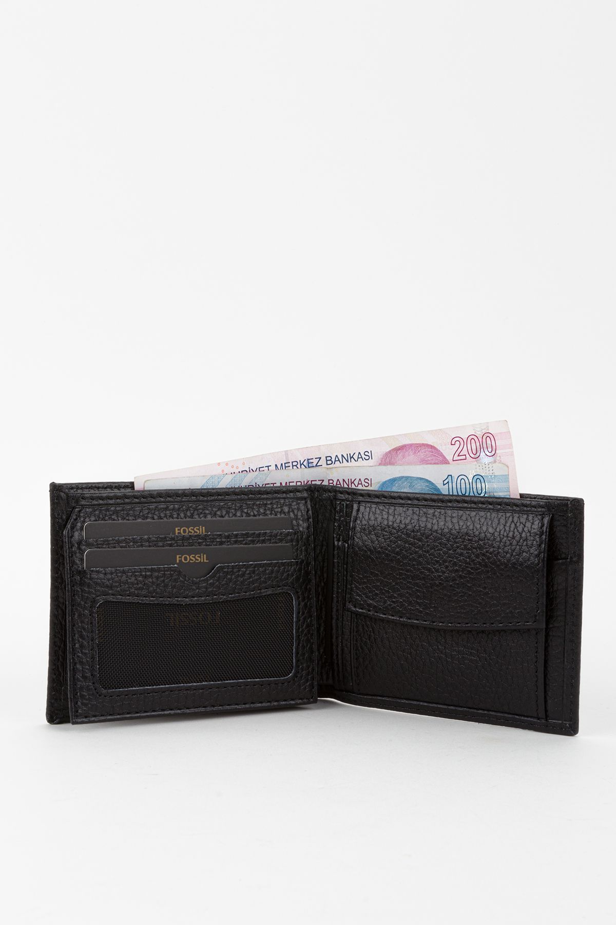 Fossil-Boxed Genuine Leather Horizontal Black Small Size Men's Hand Portfolio Wallet 2