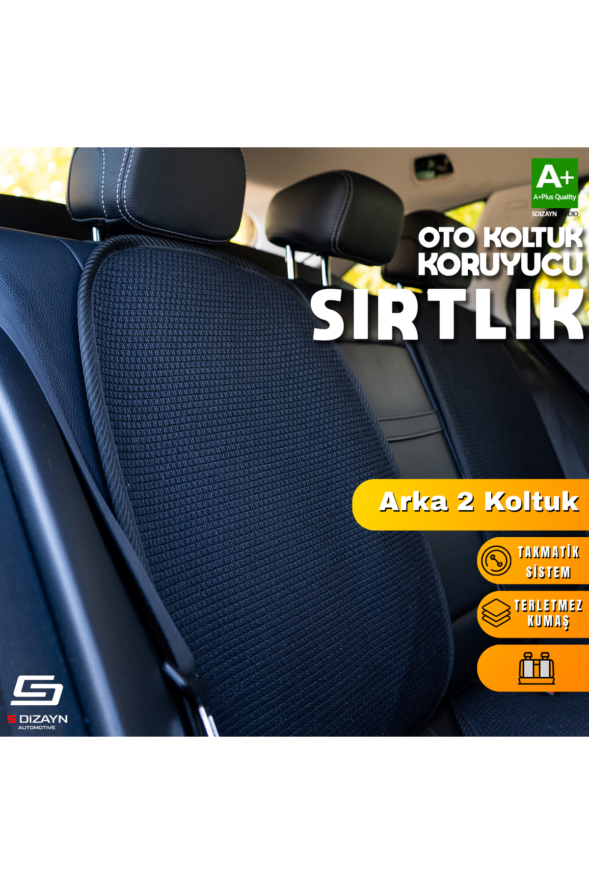 S Dizayn Oto Arka Koltuk Sırt Koruyucu Kılıf Siyah Universal 2 Parça A+ Kalite TOK-AKS-SY fotoğrafı 2 (önizleme)
