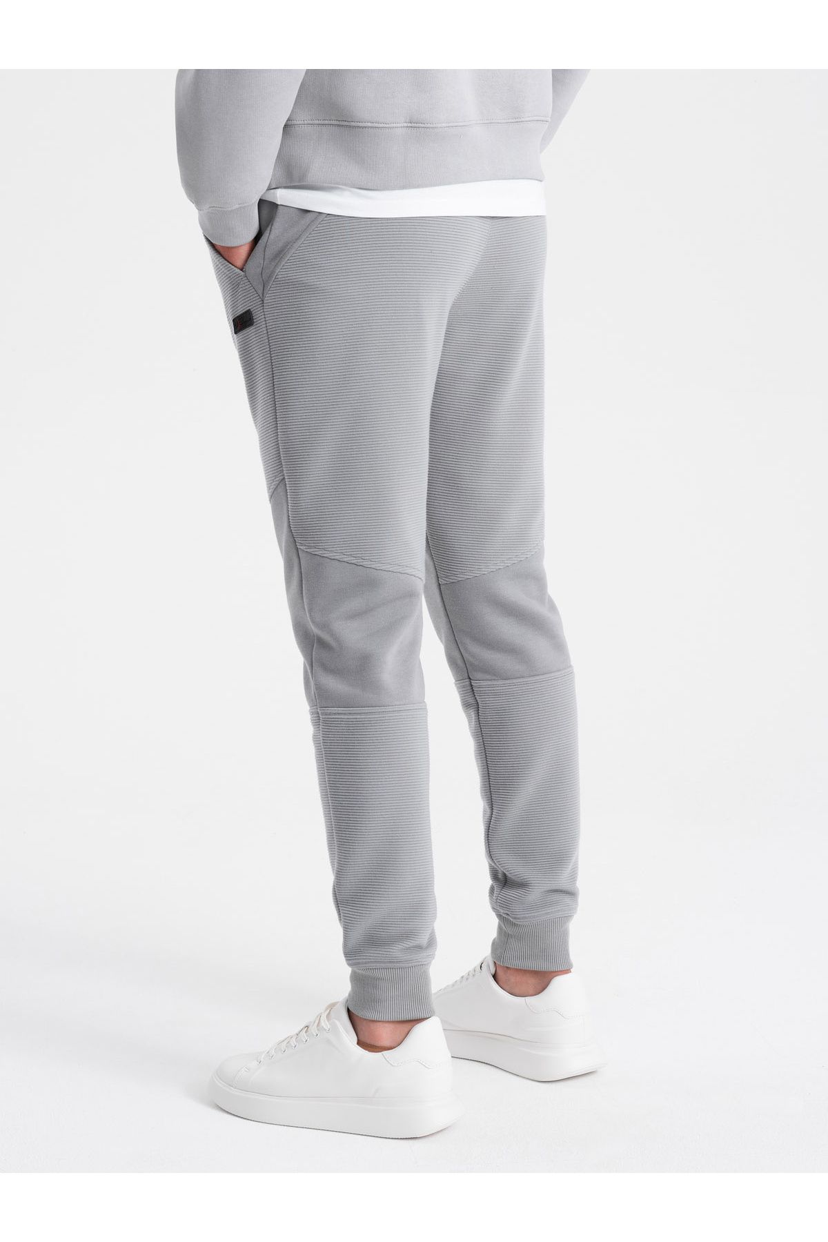 OMBRE-Men's sweatpants with ottoman fabric inserts - gray V5 OM-PASK-0127 XXL 6