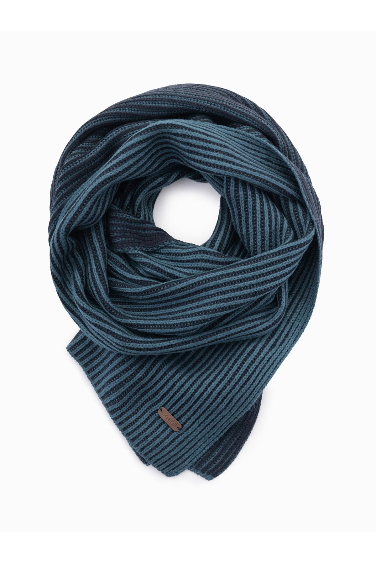 OMBRE Gestrickter Zweifarbig Gestreifter Schal Marineblau Und Meeresblau V2 für Herren - One Size