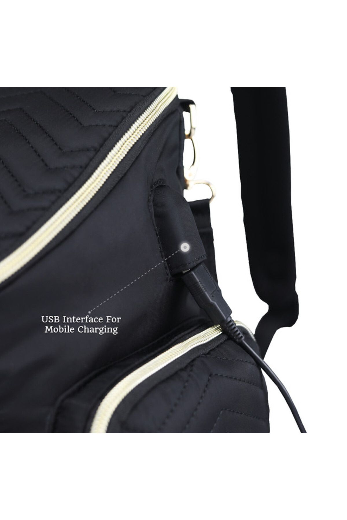 Little Story-Georgia Diaper Bag wt Changing Pad & Stroller Hooks - Black 3