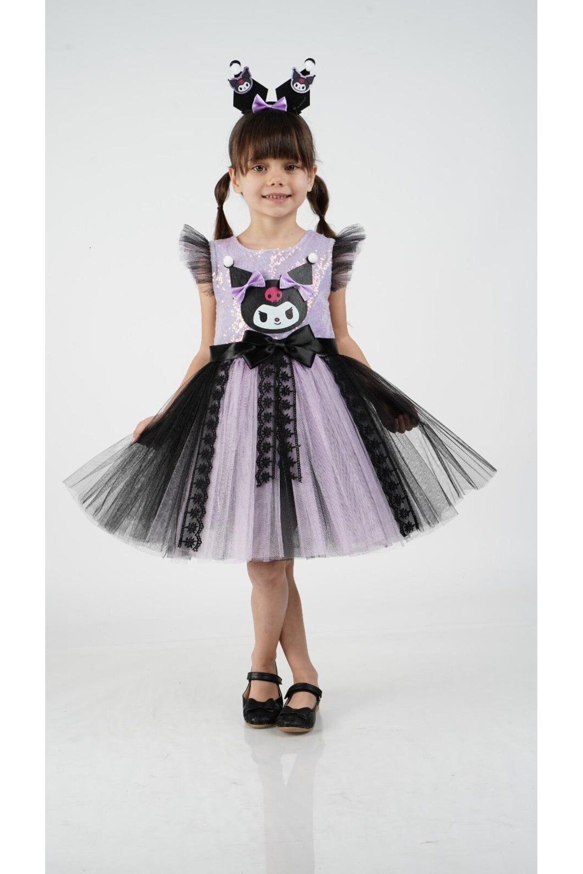 Magu-Kuromi Themed Girl's Costume Dress – Special Design with Lilac and Black Tutu Detail 2