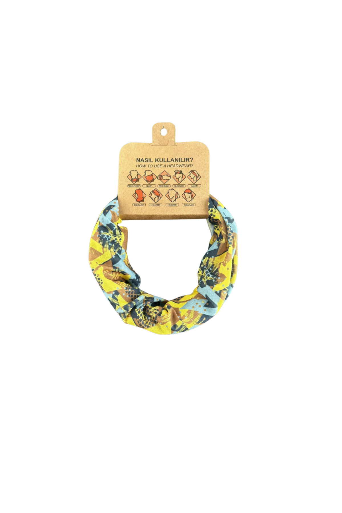 REBBEX Geometrik Dijital Ethnic Sarı Renk Desenli Boyunluk Bandana Buff Saç Bandı Maske Balaklava Toka