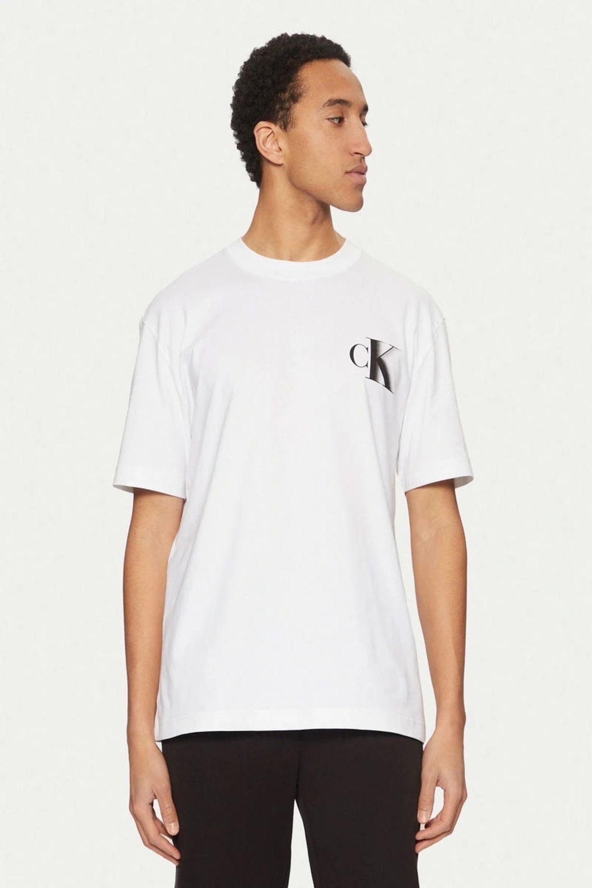 تی شرت مردانه سفید با چاپ Ck ضخیم Calvin Klein