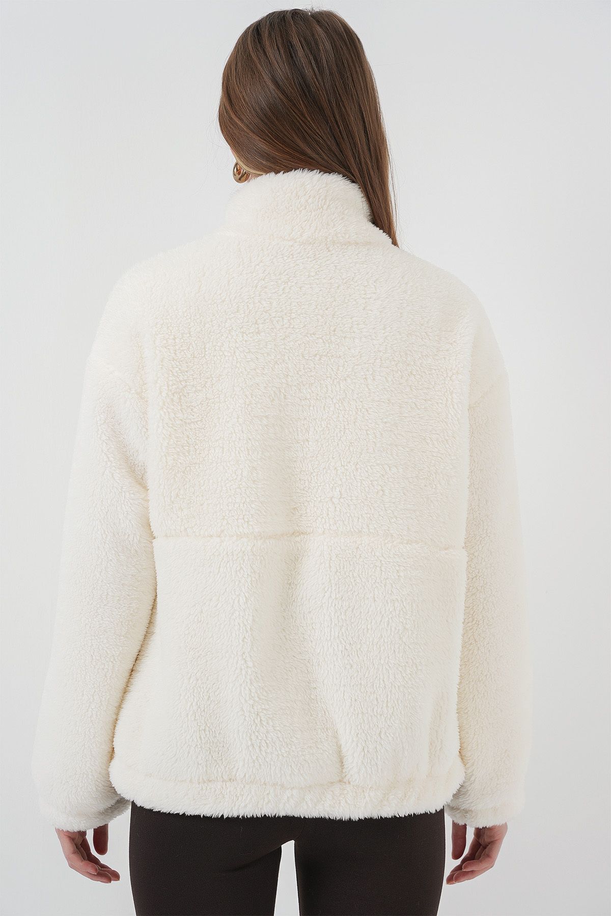 Bigdart-5212 Women's Oversize Plush Jacket - Ecru Coat 7