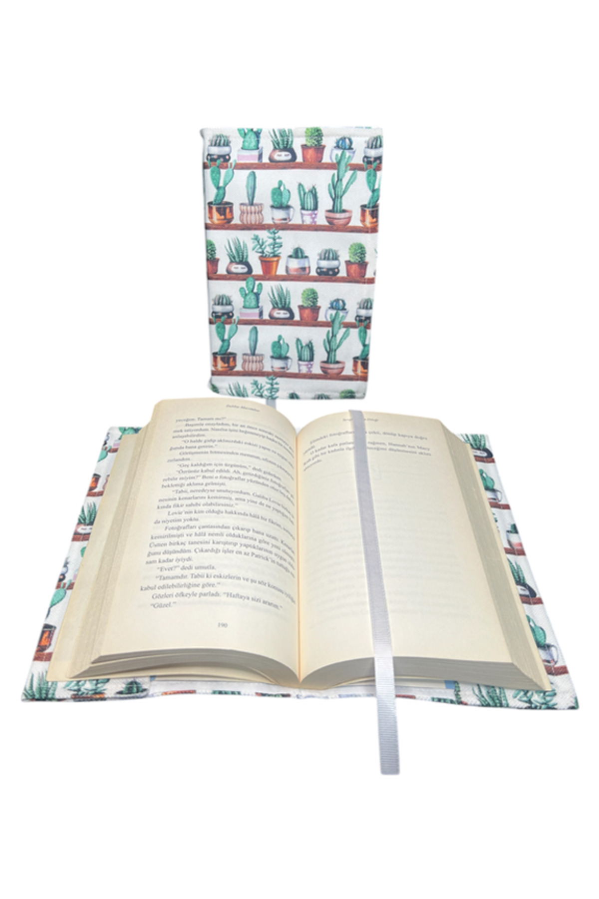 EL YAPIMI Kitap Kılıfı Çizgili Kaktüs Saksı Desenli