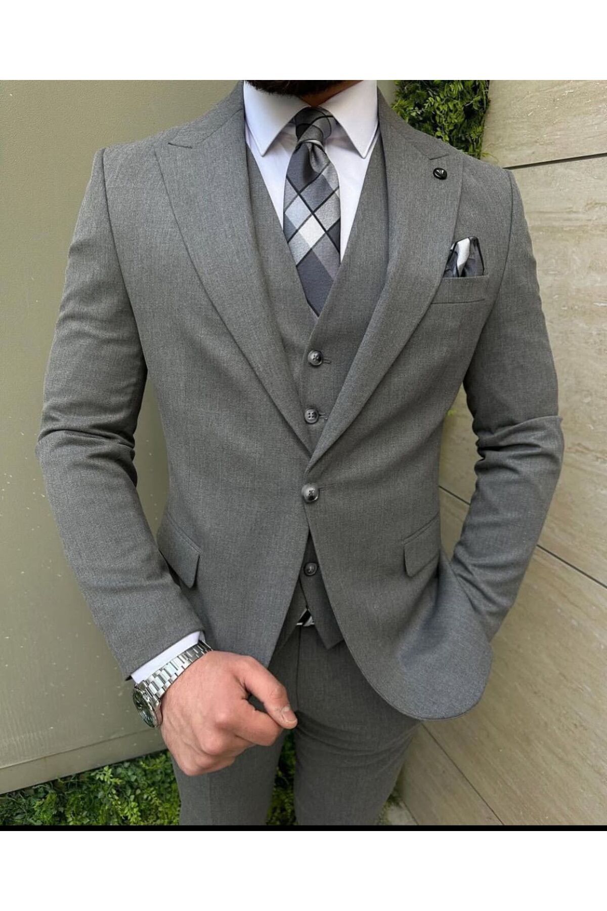 MASSARO Slimfit Yelekli Takım Elbise — خاکستری MSSYTE