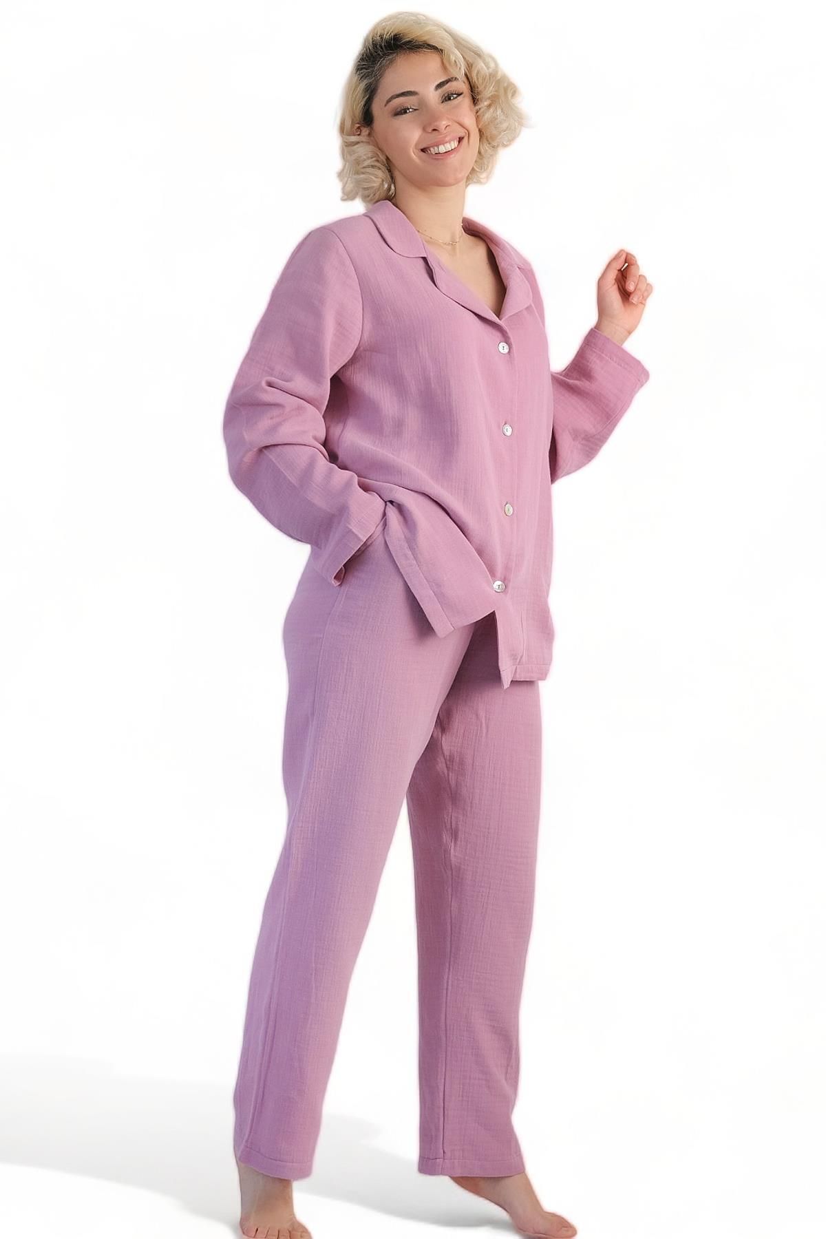 DALİSA-Set pijamale de damă din muselină - guler cu nasturi 1