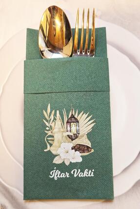 PEKSHOP Kumaş Dokulu Ramazan Peçetesi Cepli Yeşil İftar Vakti Yazılı Peçete Y...