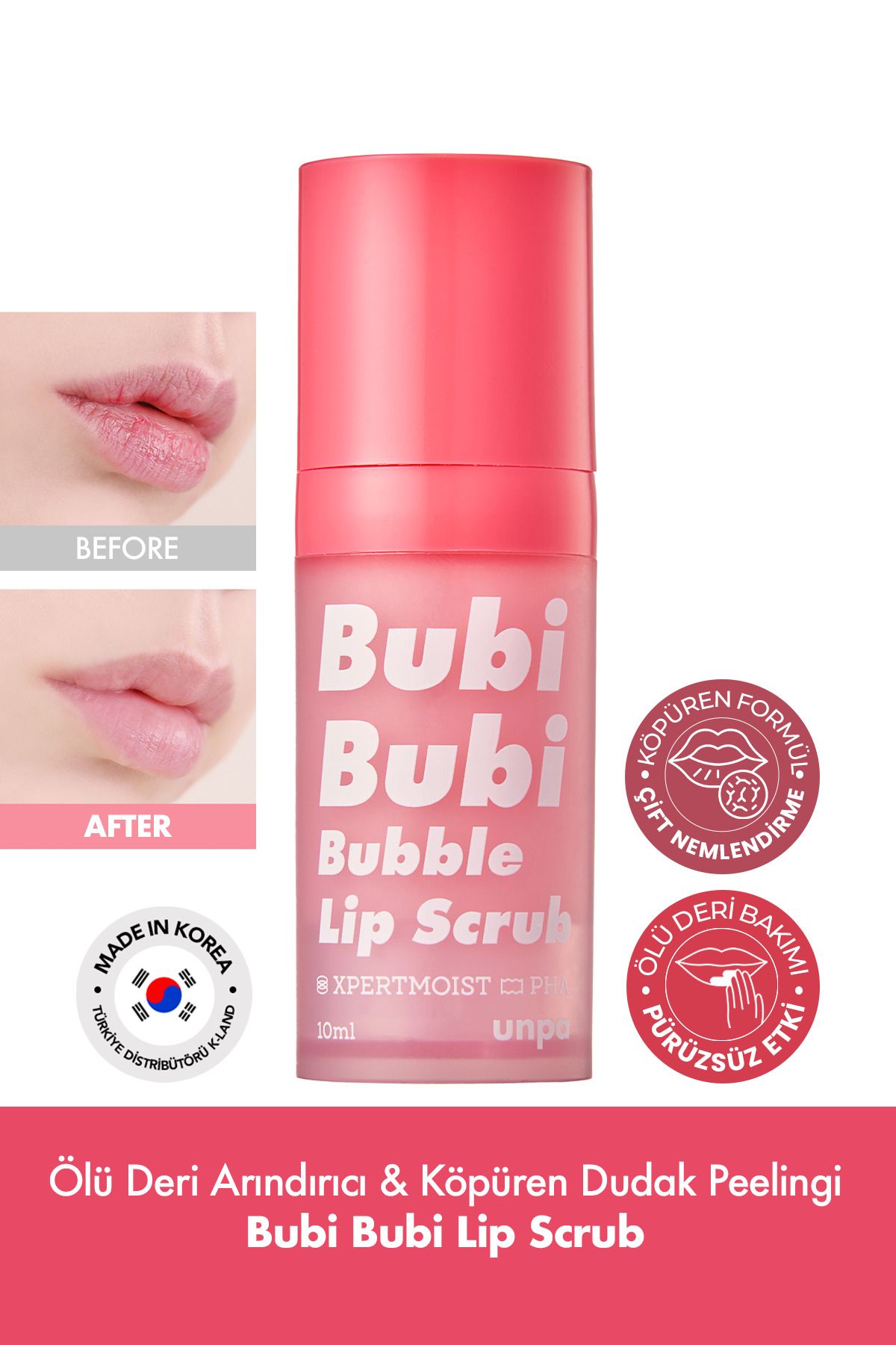 UNPA Pürüzsüz ve Yumuşak Dudaklar Köpüren Dudak Peelingi UNPA Bubi Bubi Lip Scrub