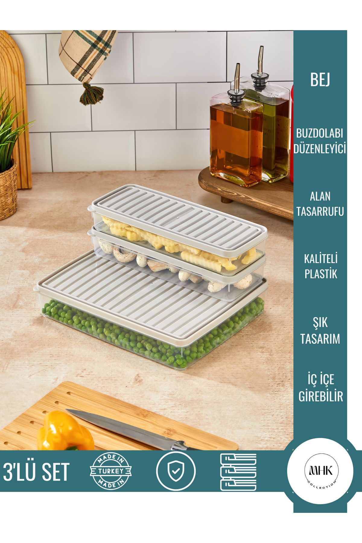 MHK Collection-Vita Practical and Fashionable Storage Box - Refrigerator Organizer (Set of 3) 1