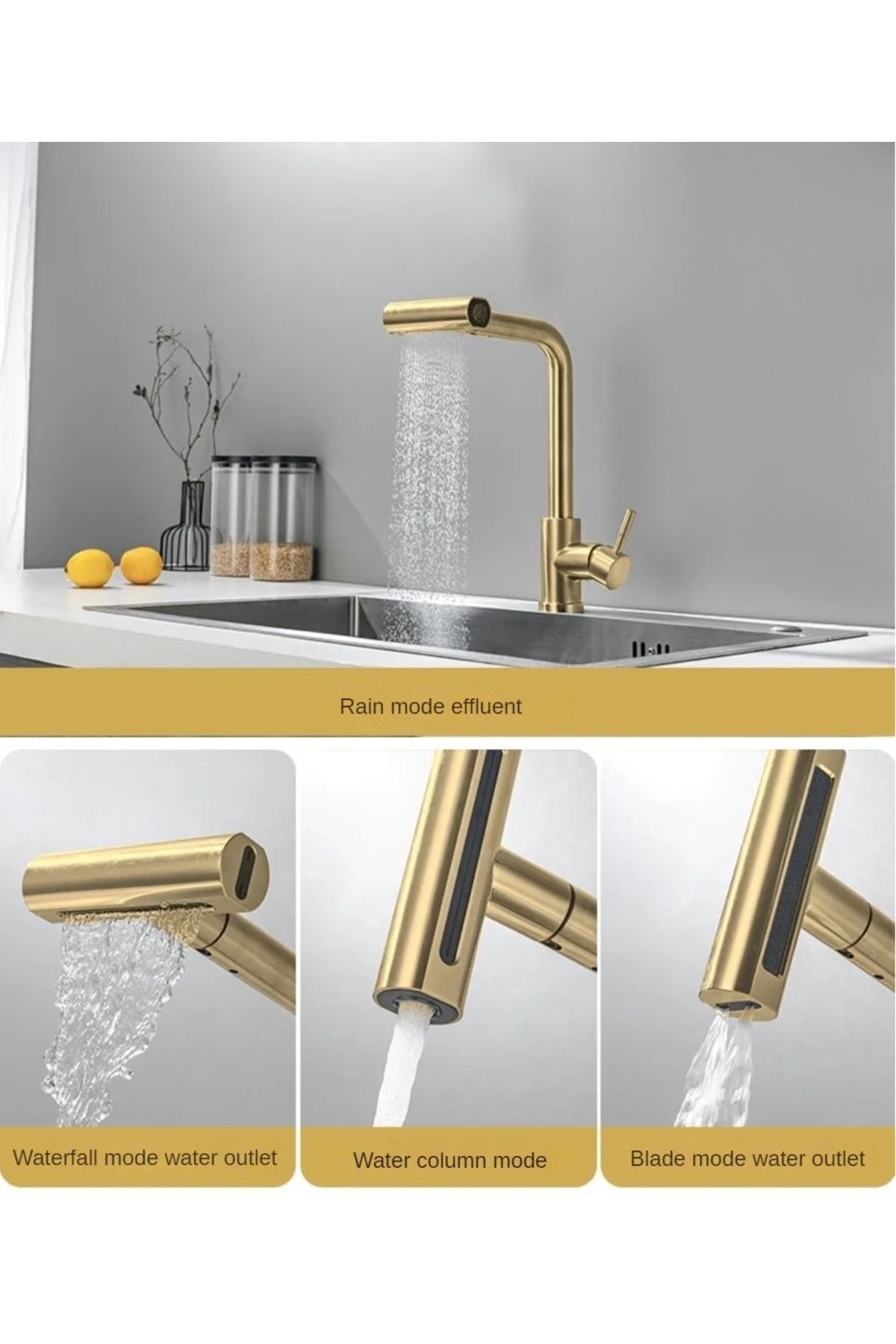OEM-Gold Matte Shower Waterfall - 3-Function Spiral Kitchen Sink Faucet with Fountain, 7 Years Warranty 6