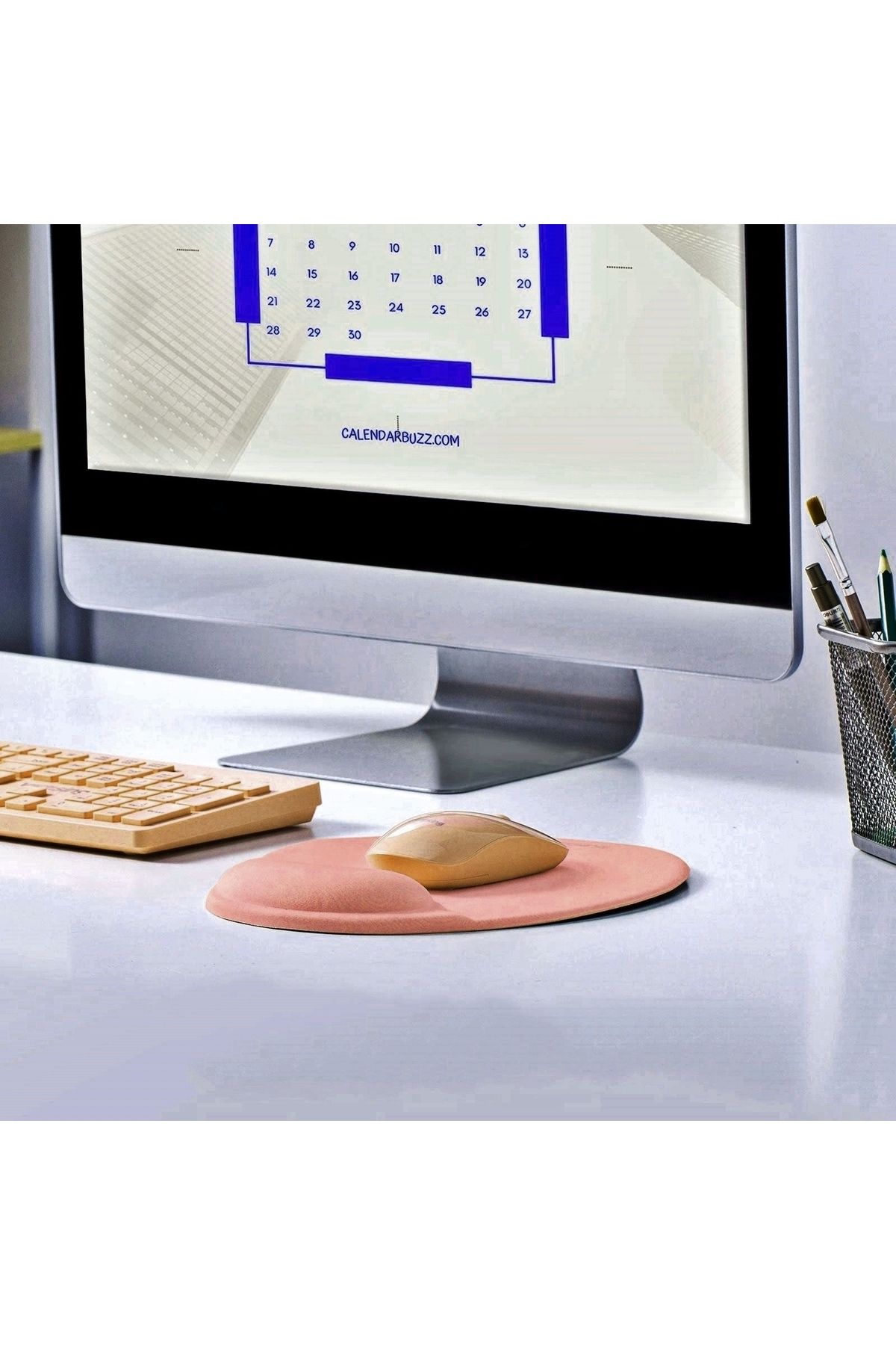 Boldy-Mousepad with Wrist Support - Non-Slip Mouse Pad - Mouse Pad -Oval Mouse Pad-Orange Mousepad-Mouseped 4