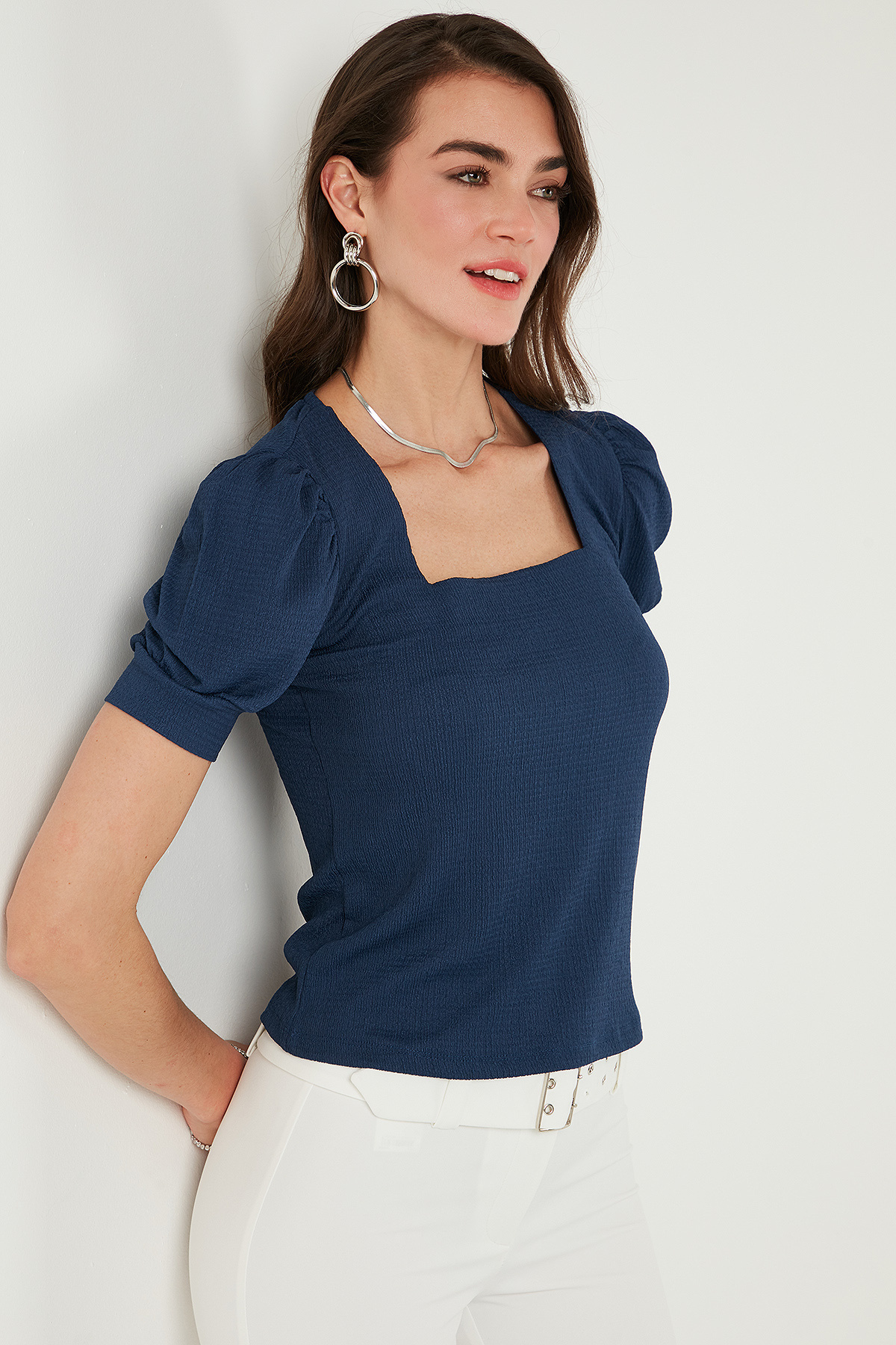 Lela-Sleeve Detailed Square Neck Blouse Bluz 5869002 3