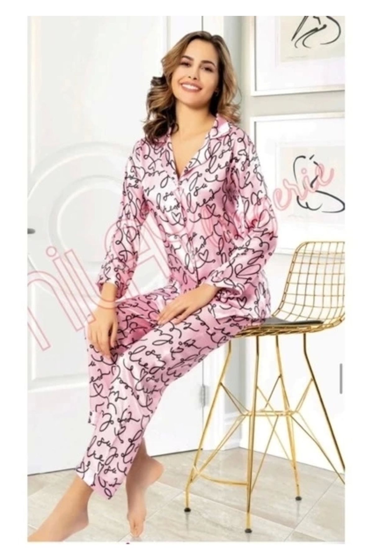 feminight Nilay 5011 Patlı Saten Pijama Takımı