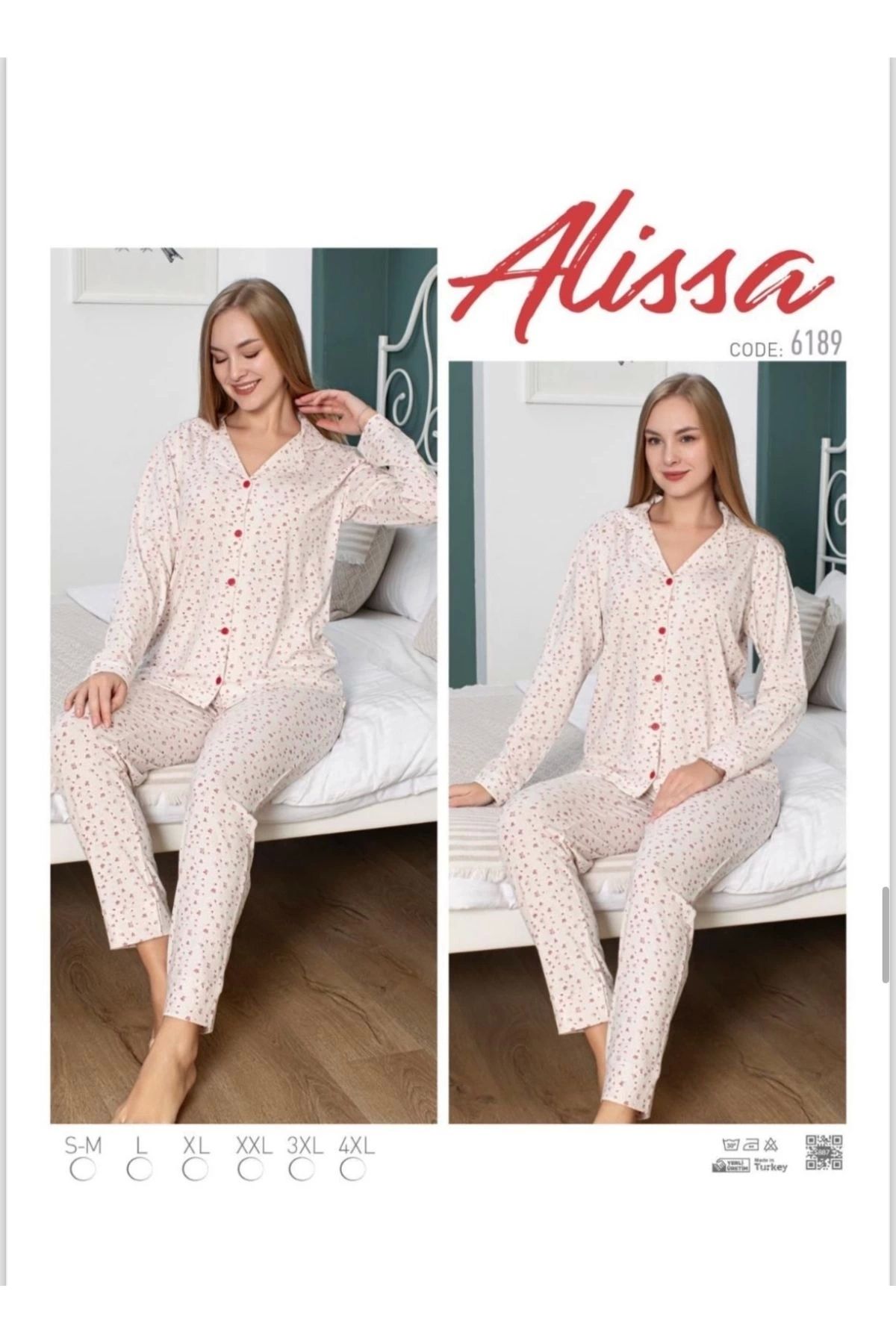 feminight Alissa 6189 Önü Düğmeli Çiçek Desenli Pijama Takımı